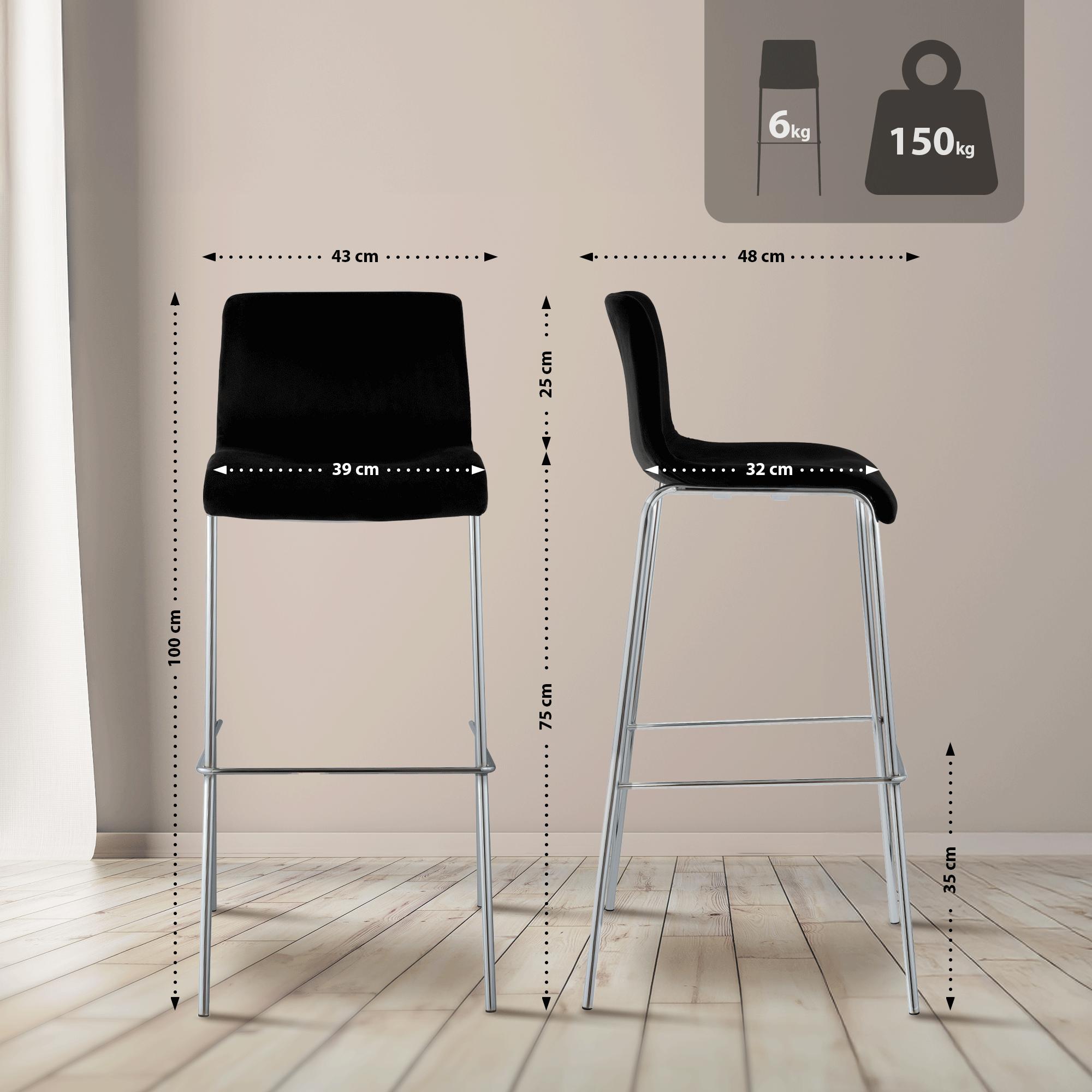Sgabello da Bar Hover, Velluto, Gambe Cromate