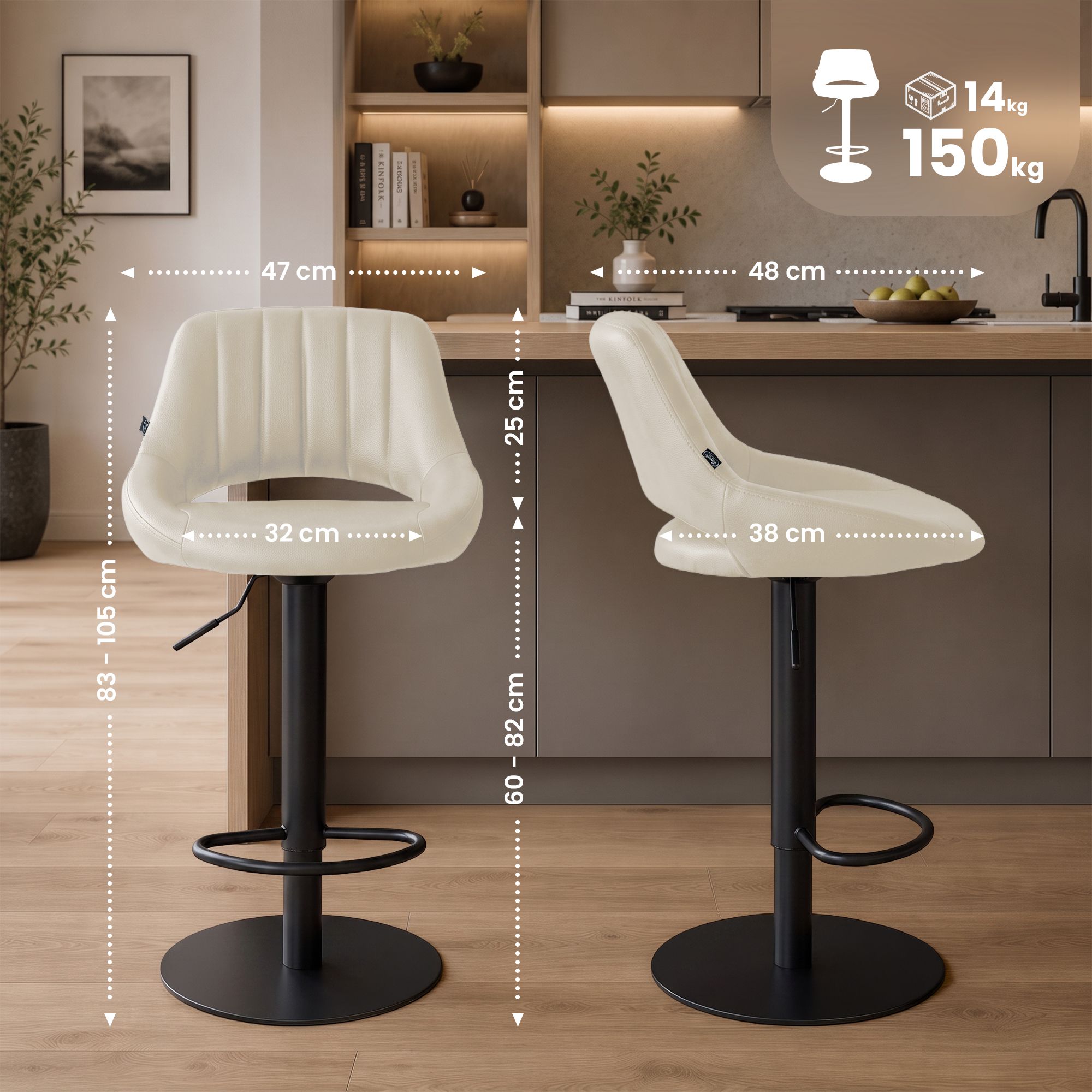 Set da 2 sgabelli da bar Milet neri con basi extra pesanti