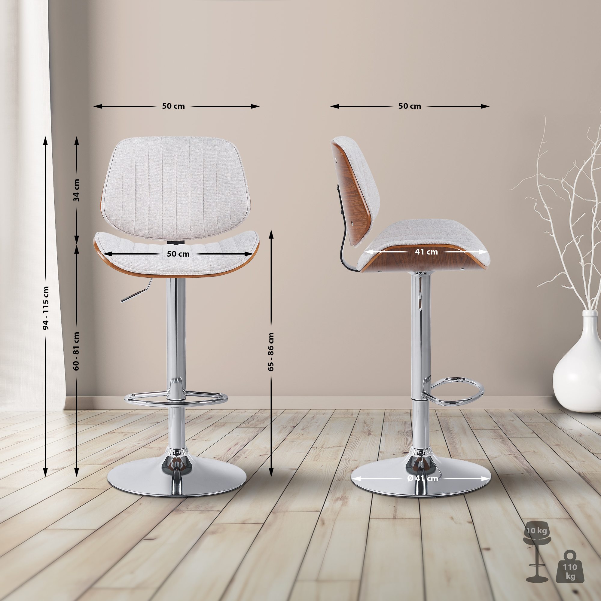 Set di 2 sgabelli da bar Clawson in tessuto