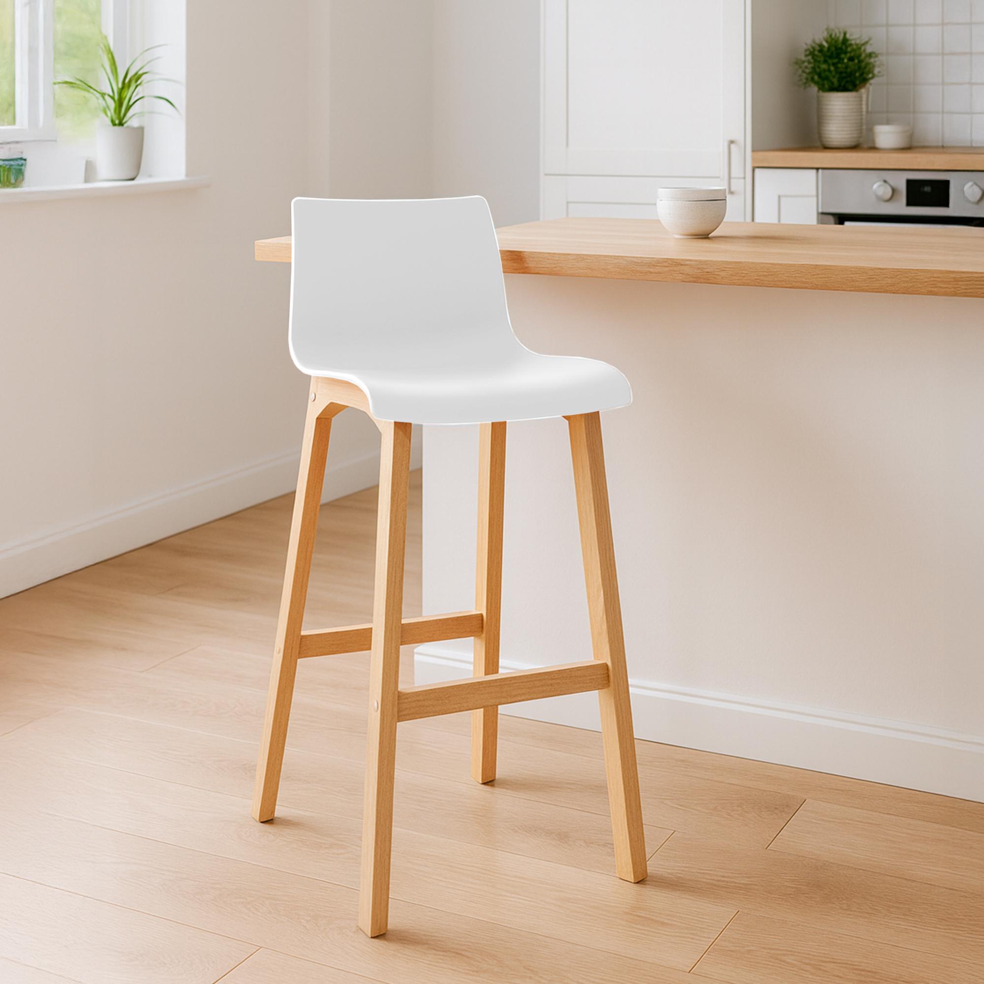 Sgabello da Bar Hover con Seduta in Plastica e Telaio in Legno Natura