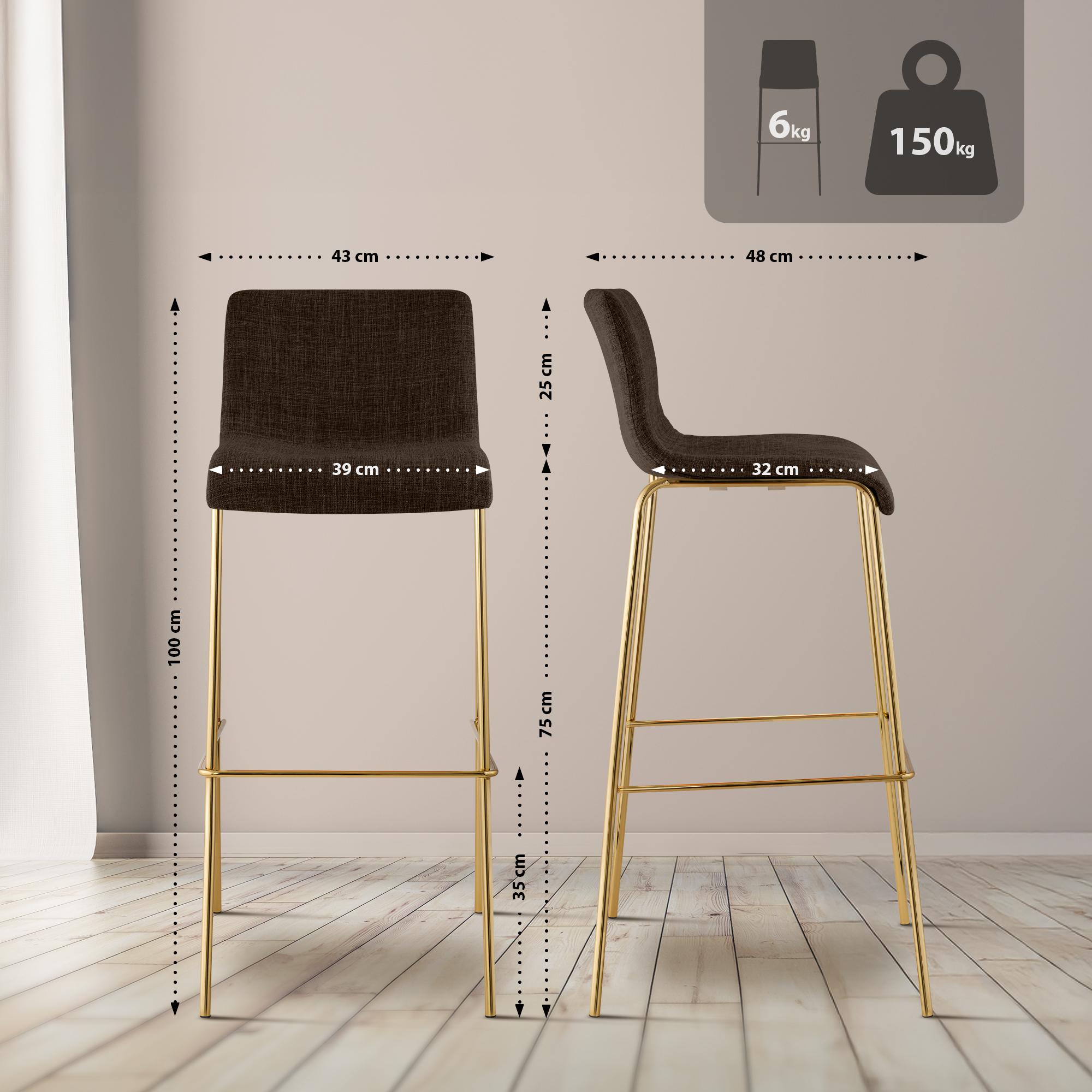 Set 2 Sgabelli Bar Hover in Tessuto, Gambe Effetto Oro