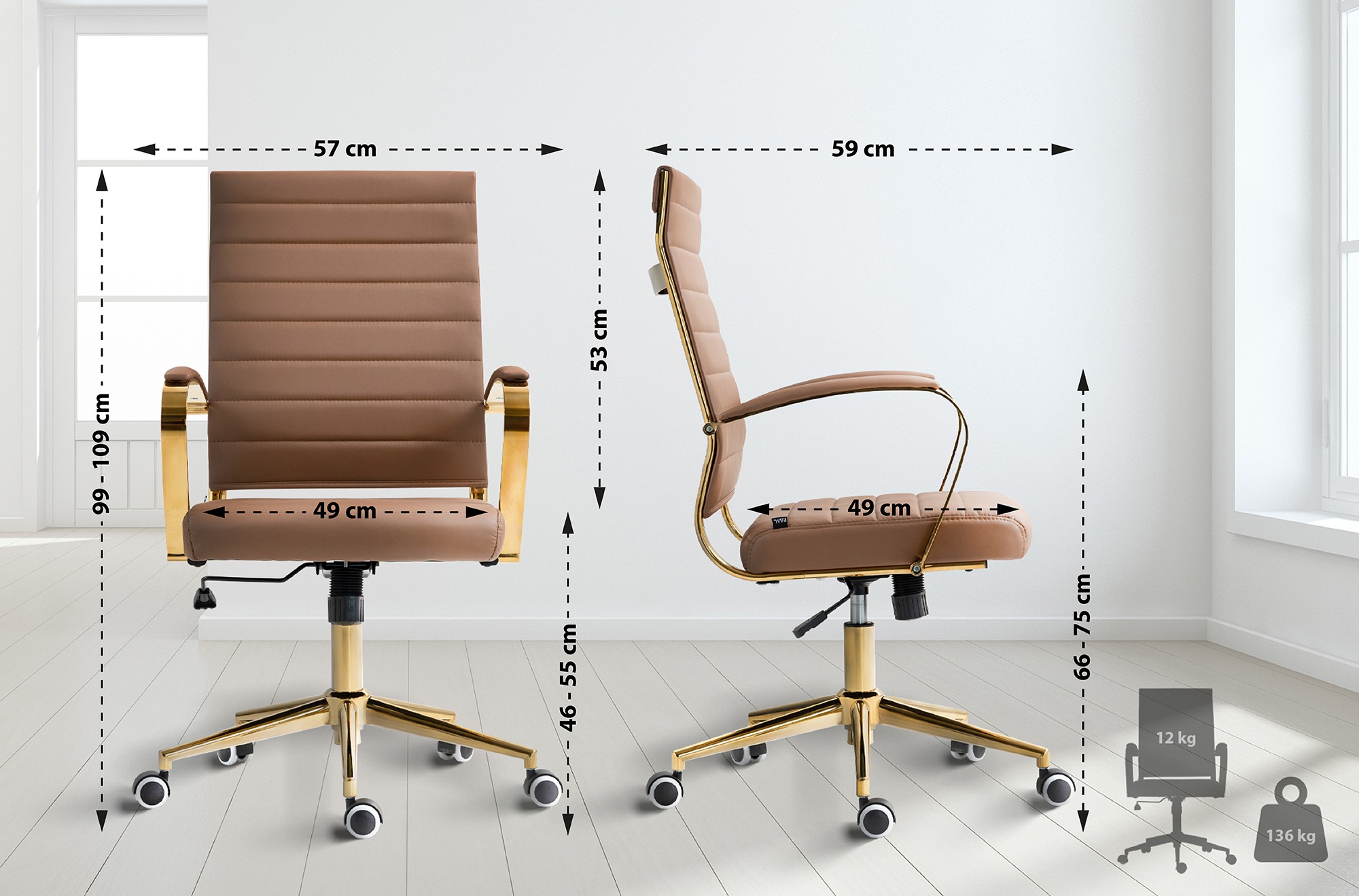 Sedia da ufficio in similpelle Havanna