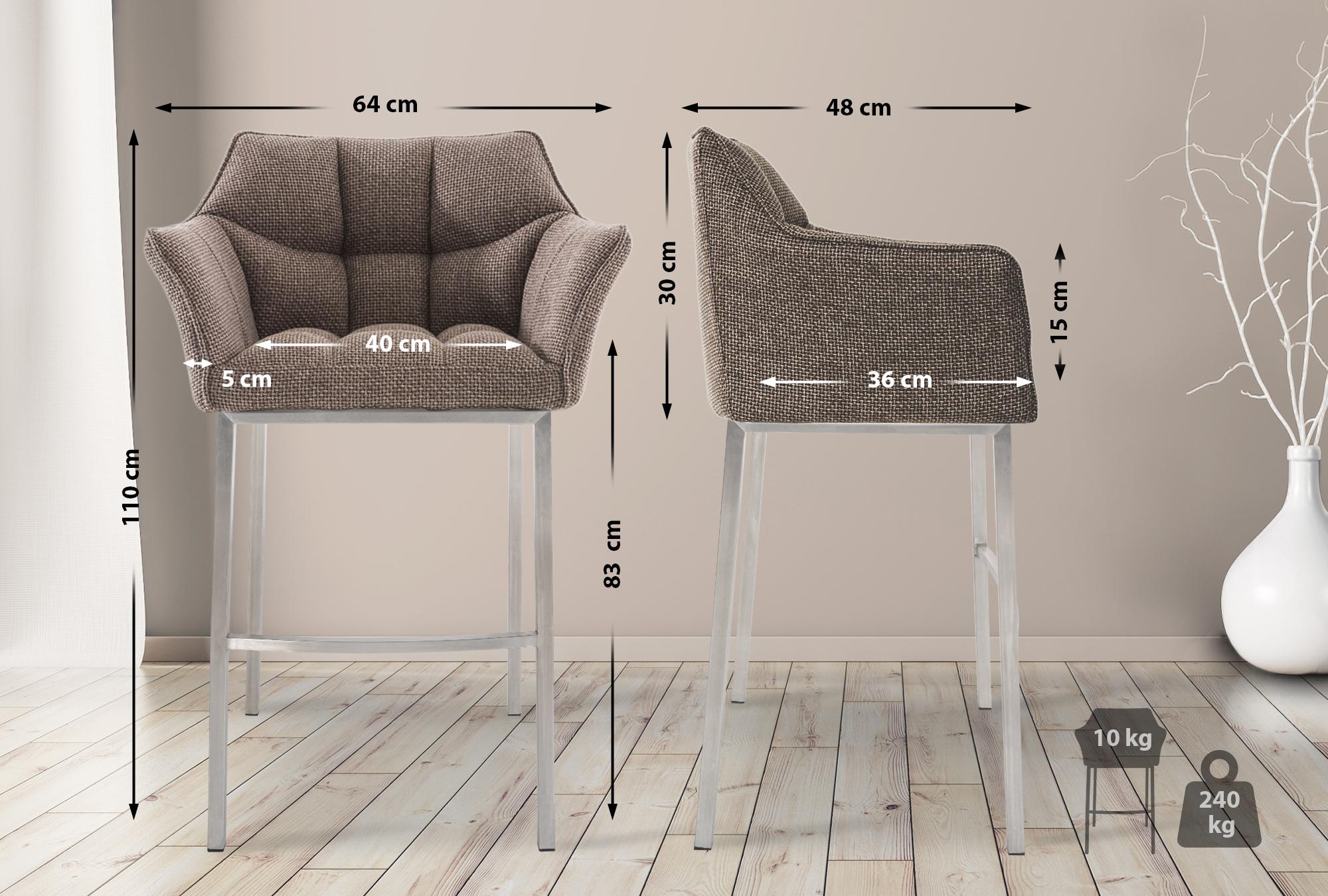 Set di 2 Sgabelli da Bar Damaso in Tessuto con Base a 4 Gambe