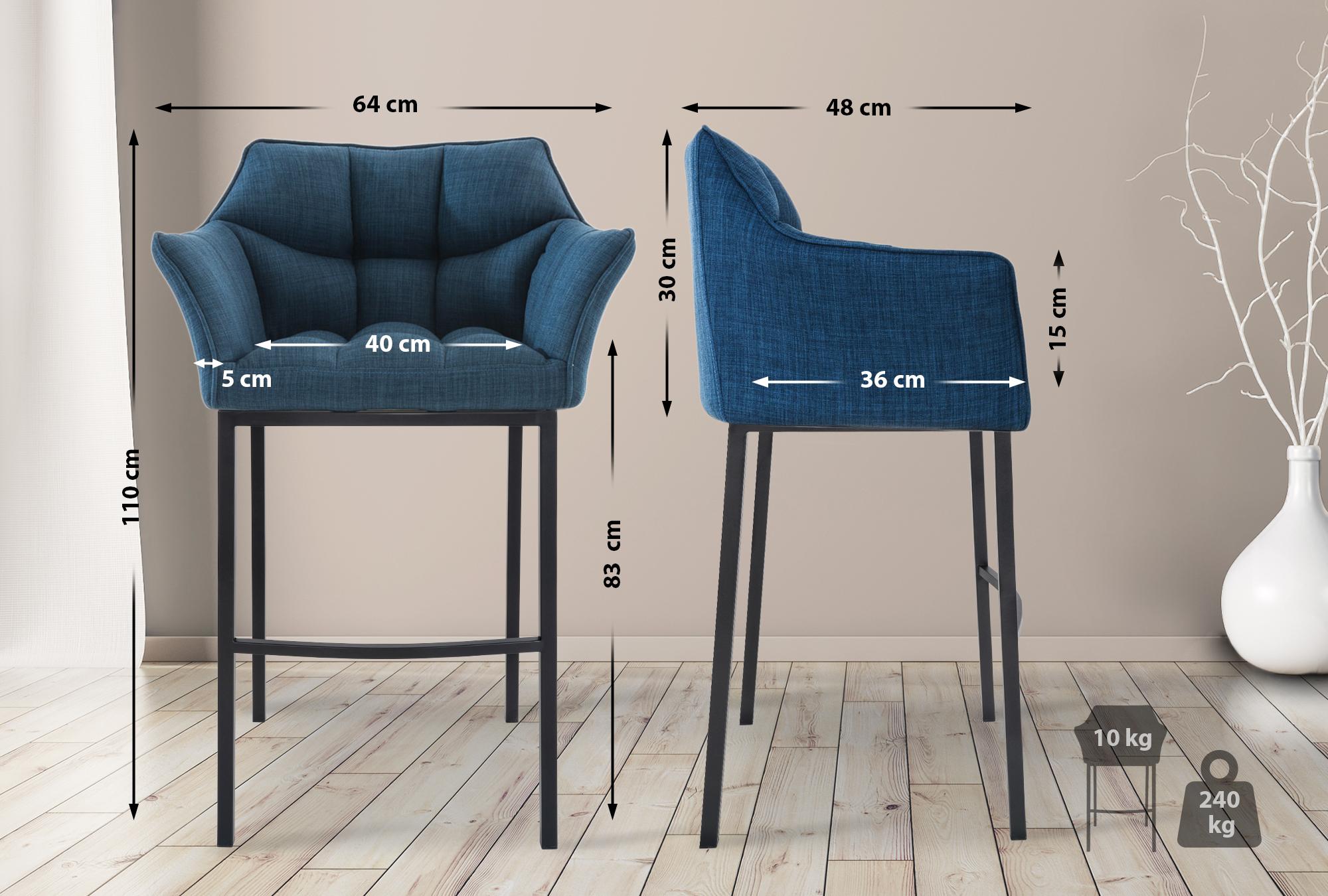 Set di 2 Sgabelli da Bar Damaso in Tessuto con Base a 4 Gambe