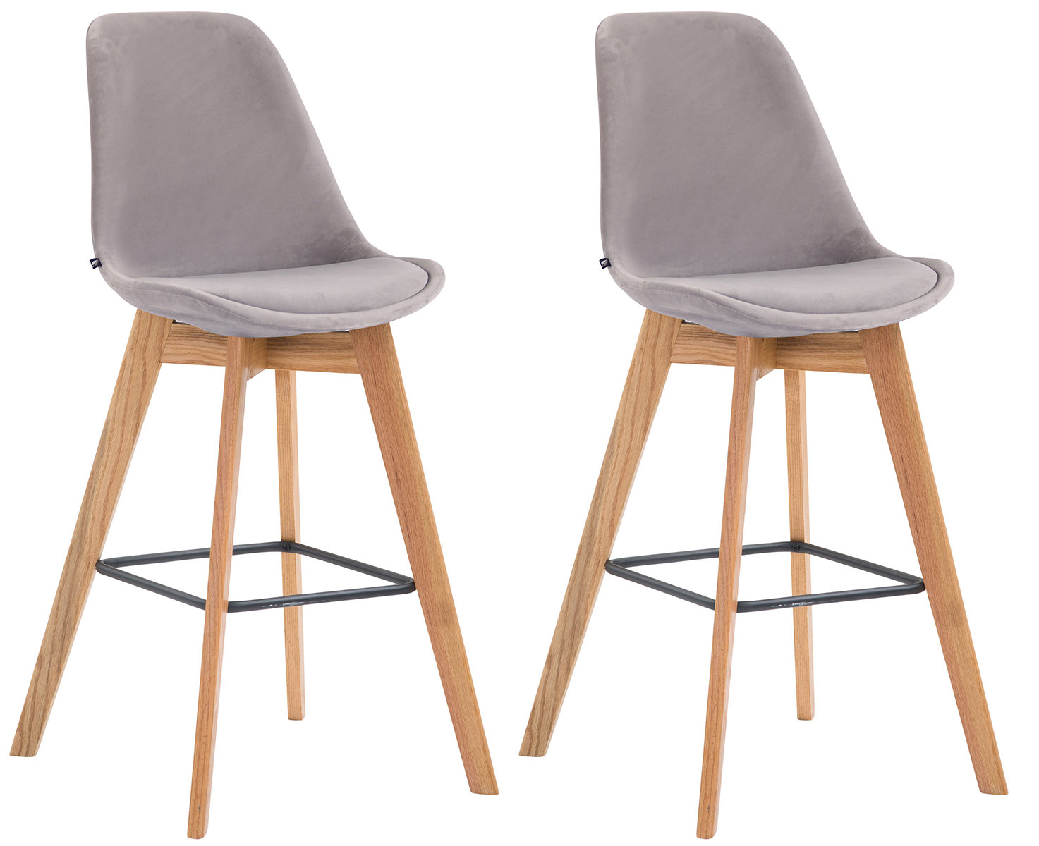 Set 2 Sgabelli Alti Scandinavi Metz In Velluto E Legno