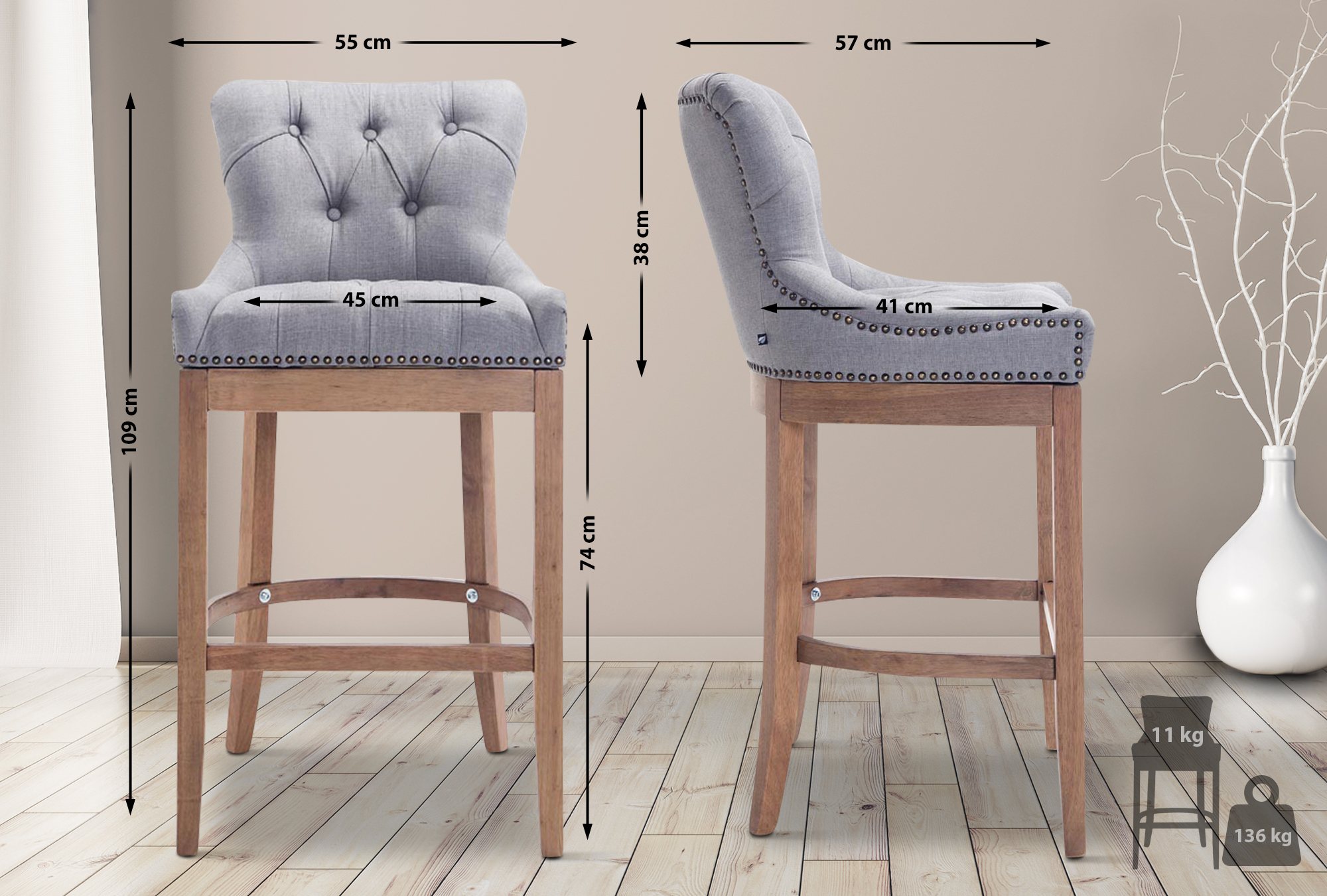 Sgabello Lakewood Stoffa antico-chiaro