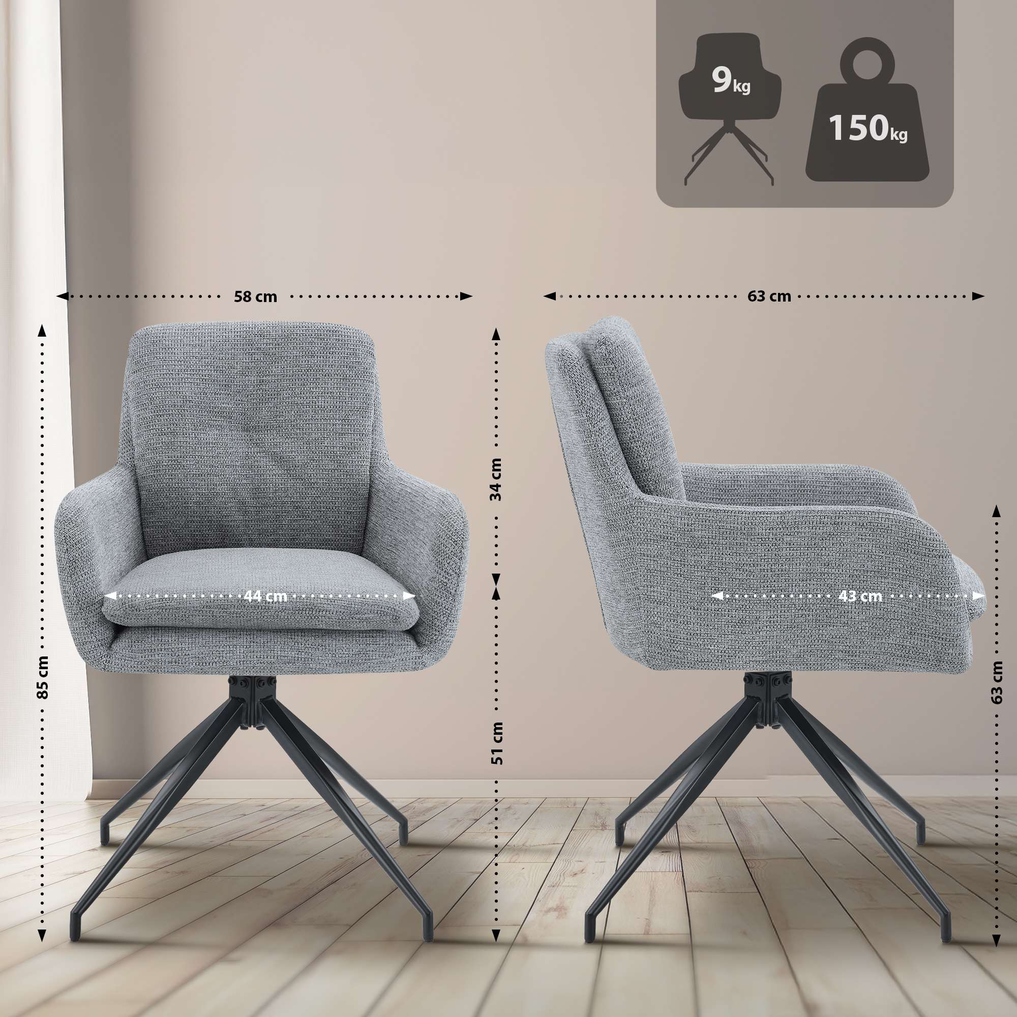 Set di 2 sedie da pranzo in tessuto Pickett