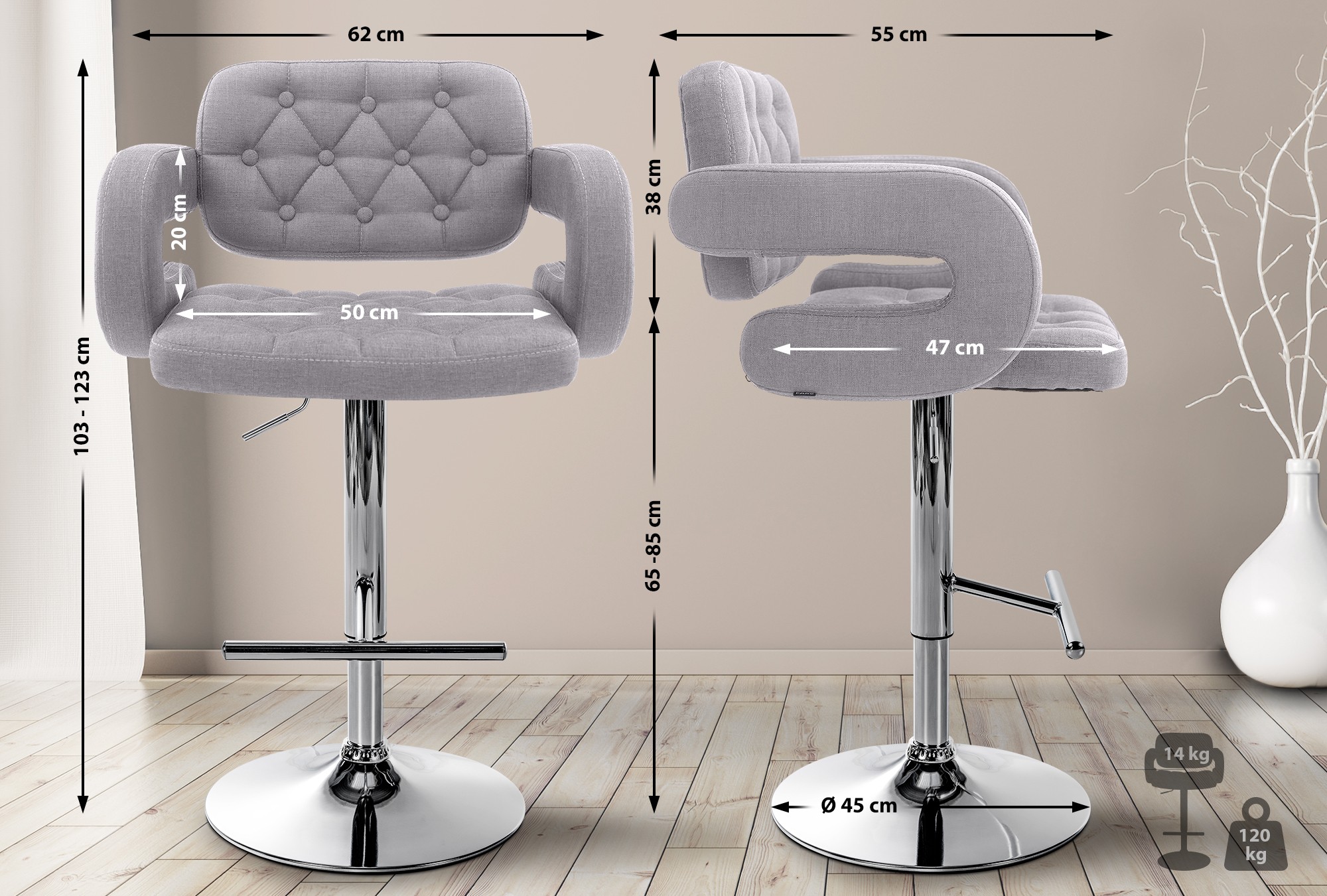 Set 2 Sgabelli Design Dublin In Tessuto