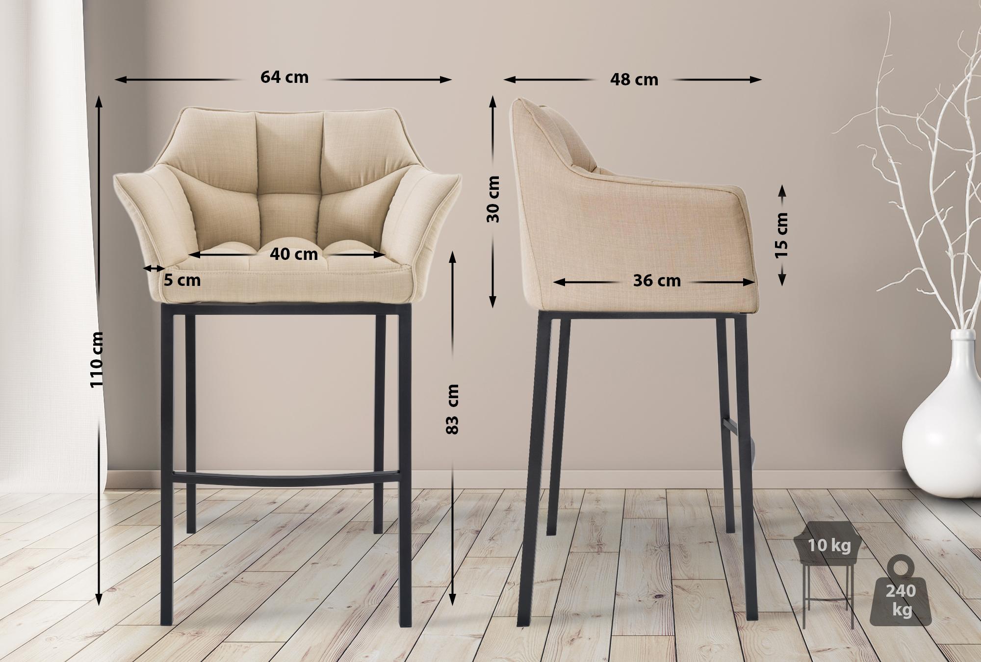 Set di 2 Sgabelli da Bar Damaso in Tessuto con Base a 4 Gambe