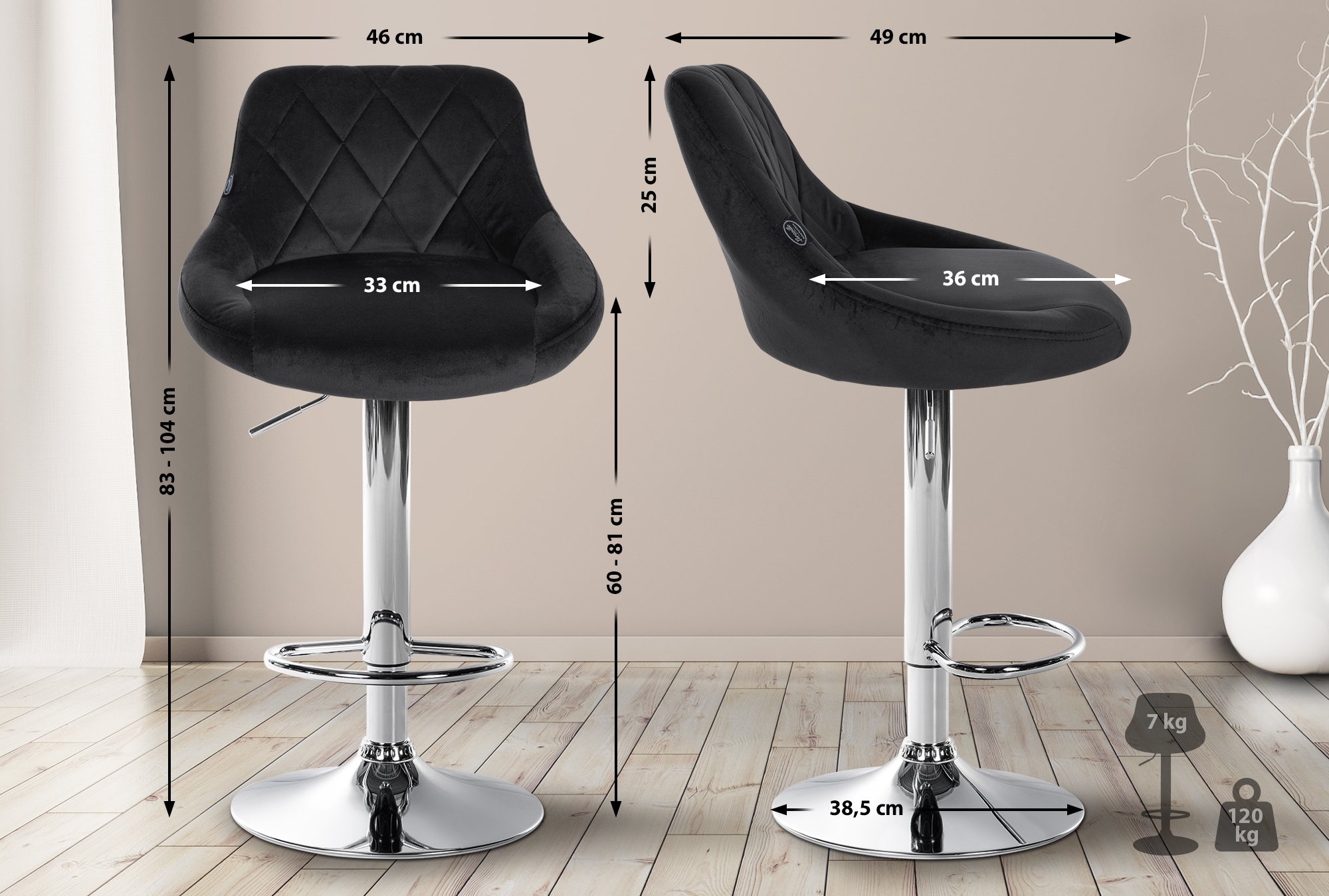 Set di 2 sgabelli da bar Lazio Velvet