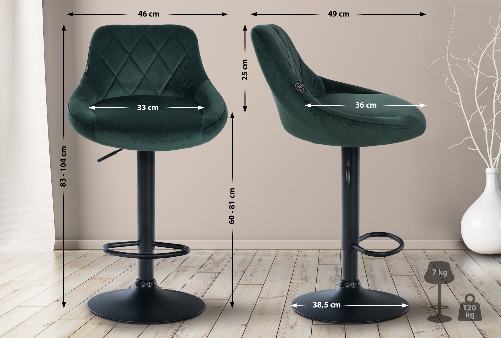 Set di 2 sgabelli da bar Lazio Velvet