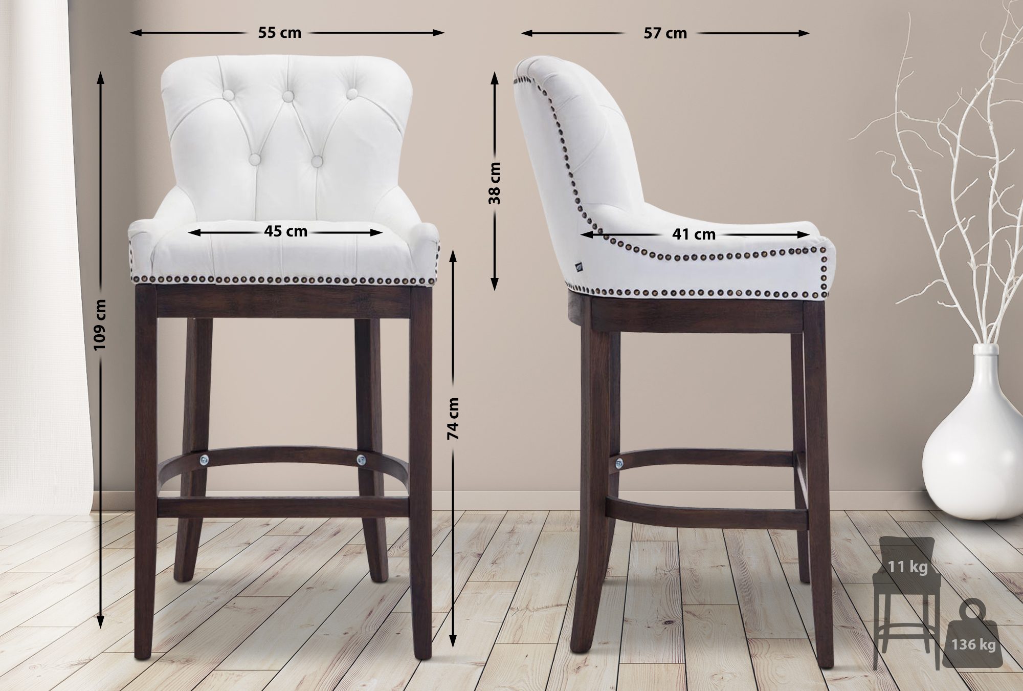 Sgabello Lakewood vera pelle antico-scuro