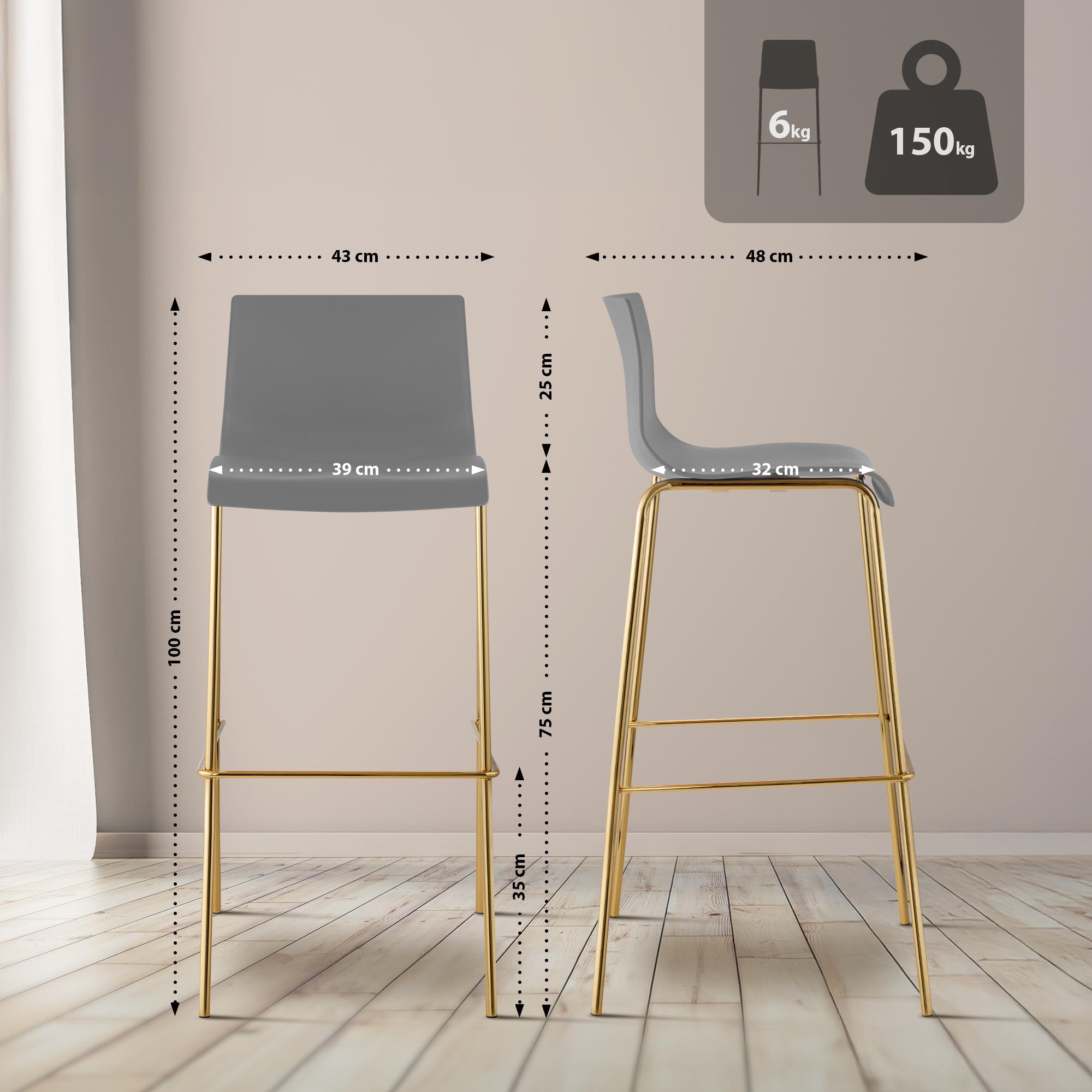Set da 2 sgabelli da bar Hover in plastica con base a 4 gambe color oro