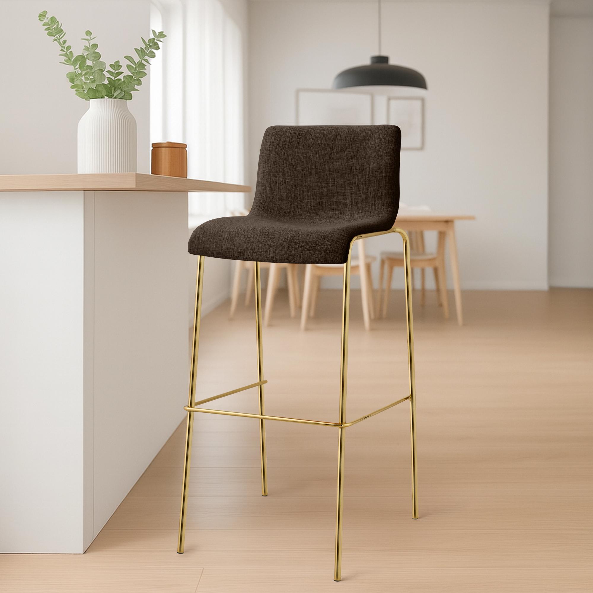 Set 2 Sgabelli Bar Hover in Tessuto, Gambe Effetto Oro