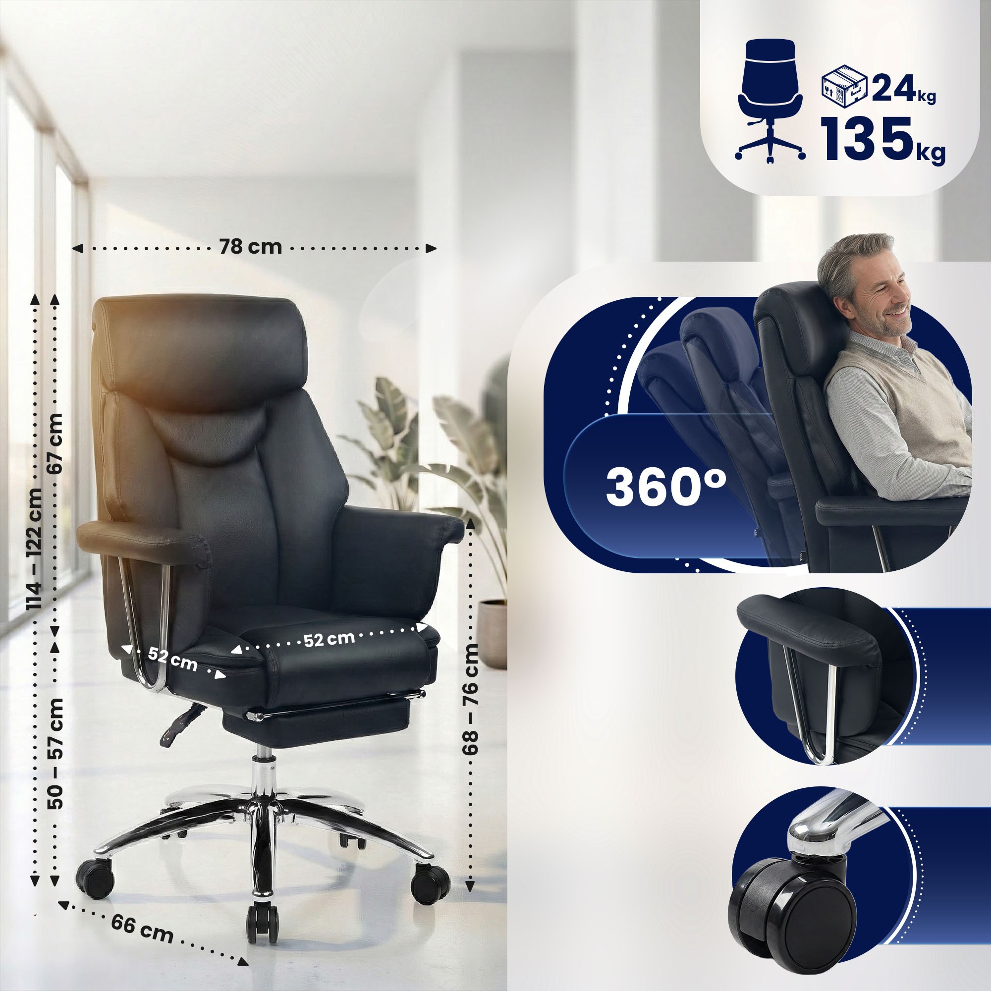 Sedia da ufficio Dahra in vera pelle