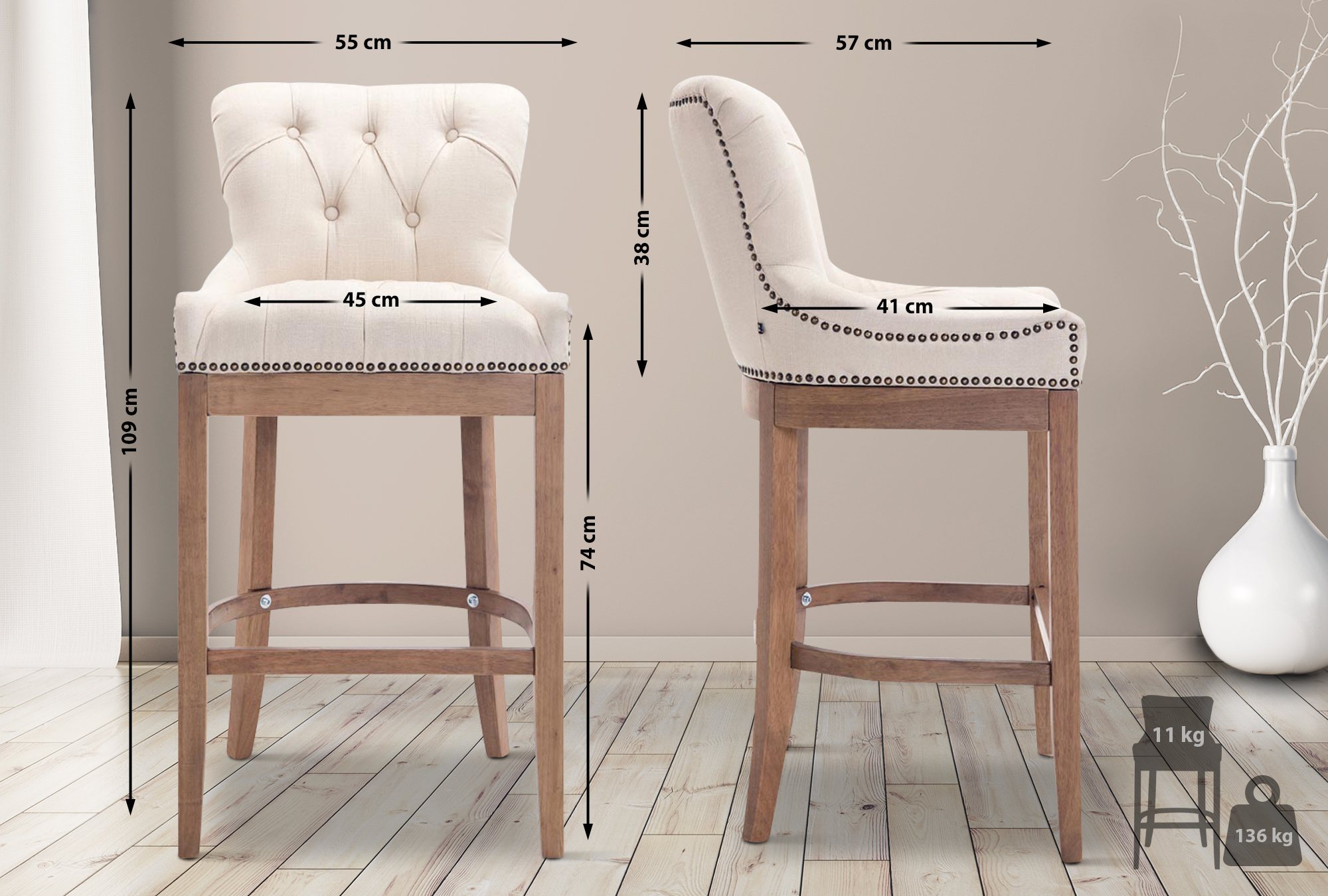 Sgabello Lakewood Stoffa antico-chiaro
