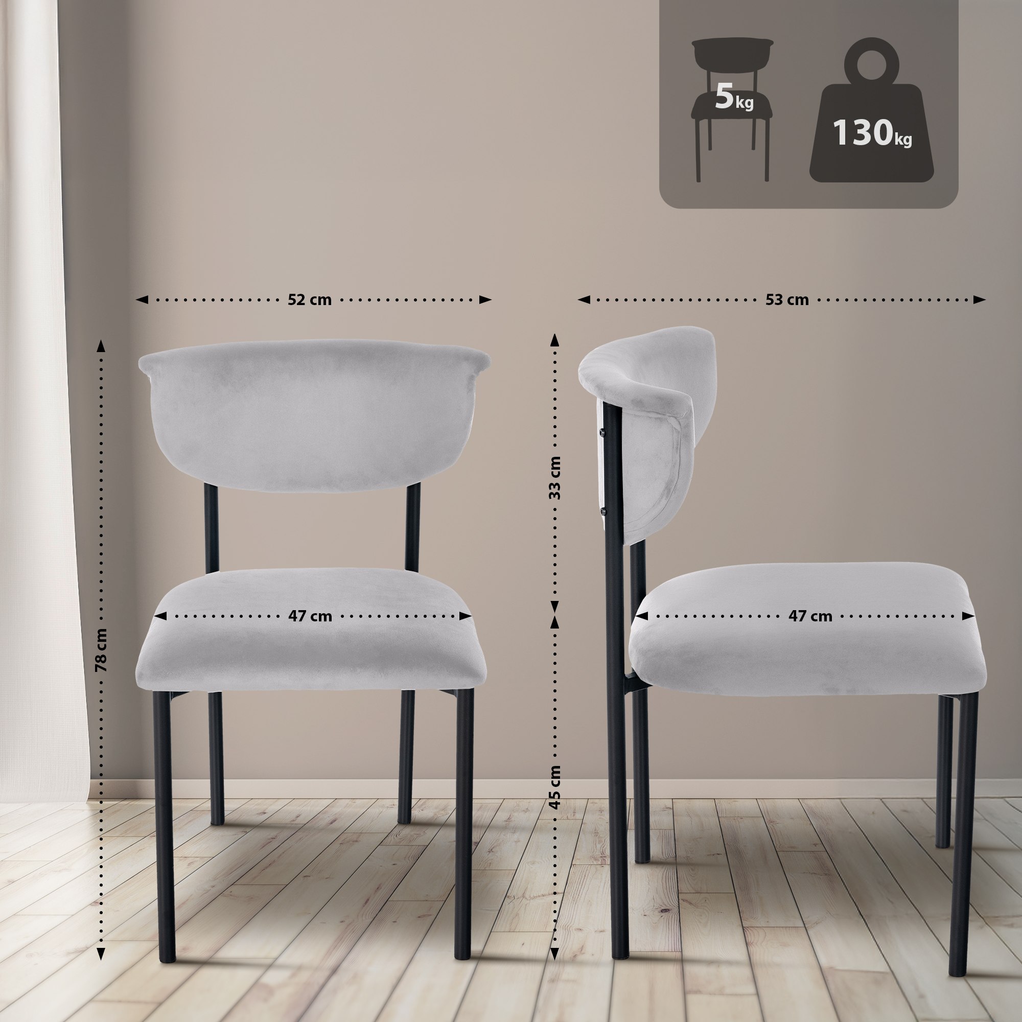 Set di 2 Sedie da Pranzo Gambell in Velluto