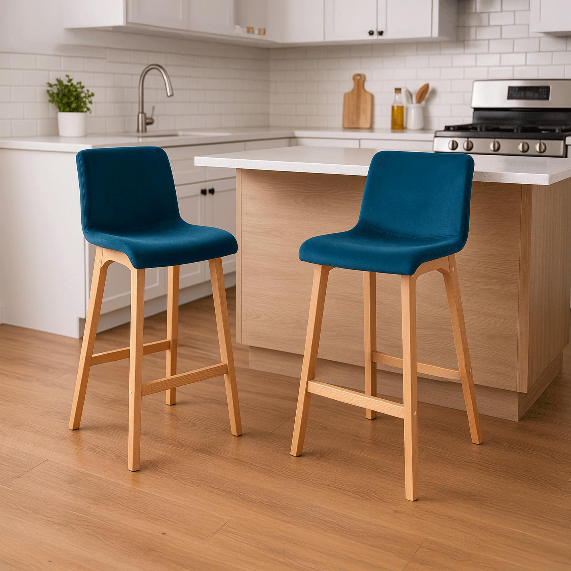 Sgabello Bar Hover Velluto Base a Quattro Gambe Natura