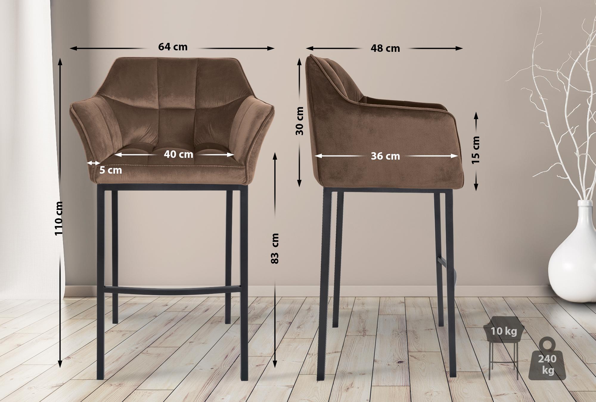 Set di 2 sgabelli bar Damaso in velluto con base a quattro gambe
