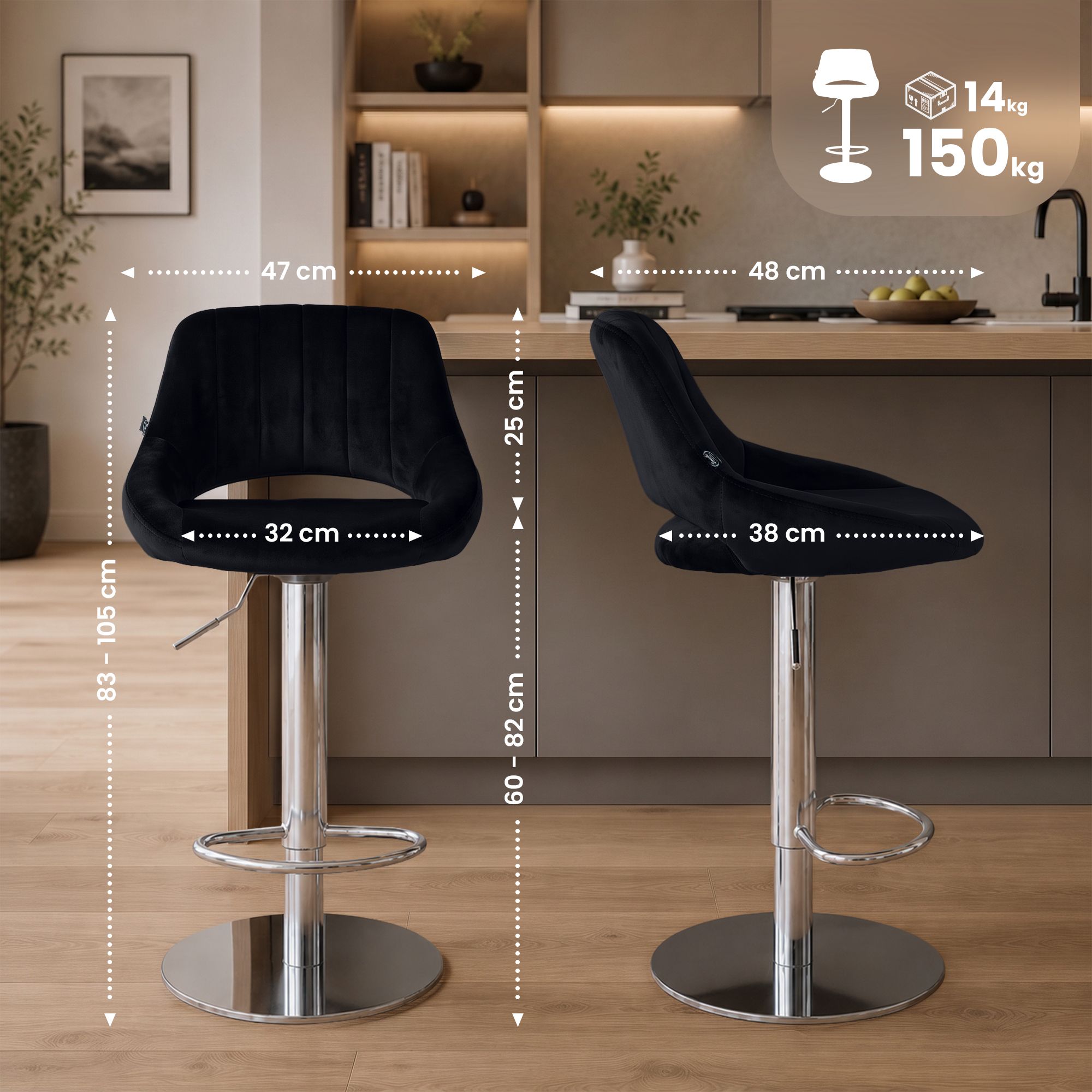 Set di 2 sgabelli da bar Milet cromati con base extra pesante