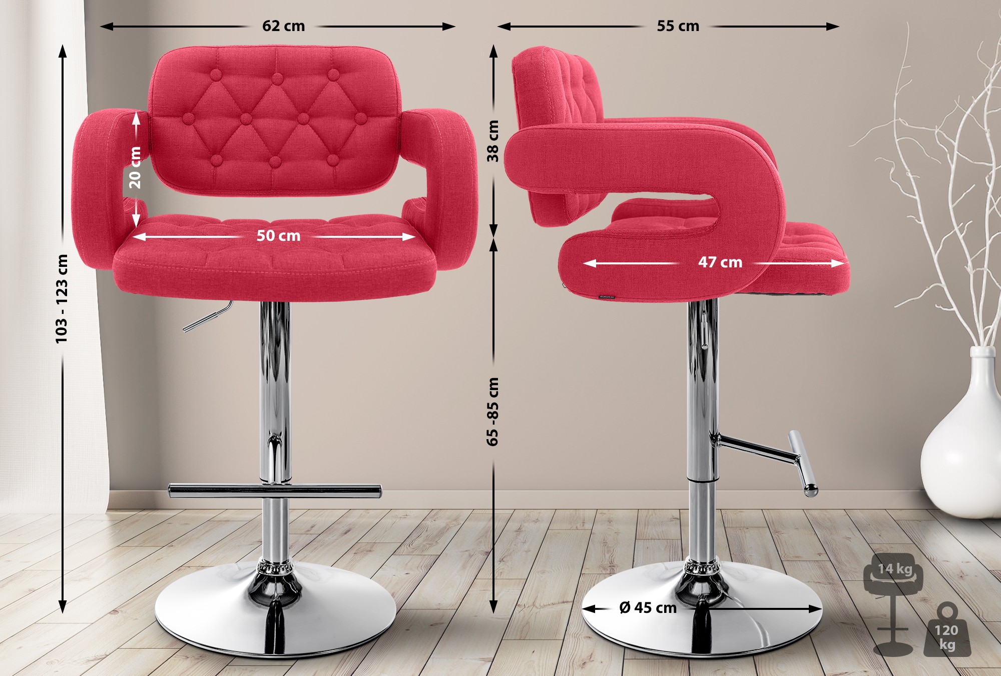 Set 2 Sgabelli Design Dublin In Tessuto