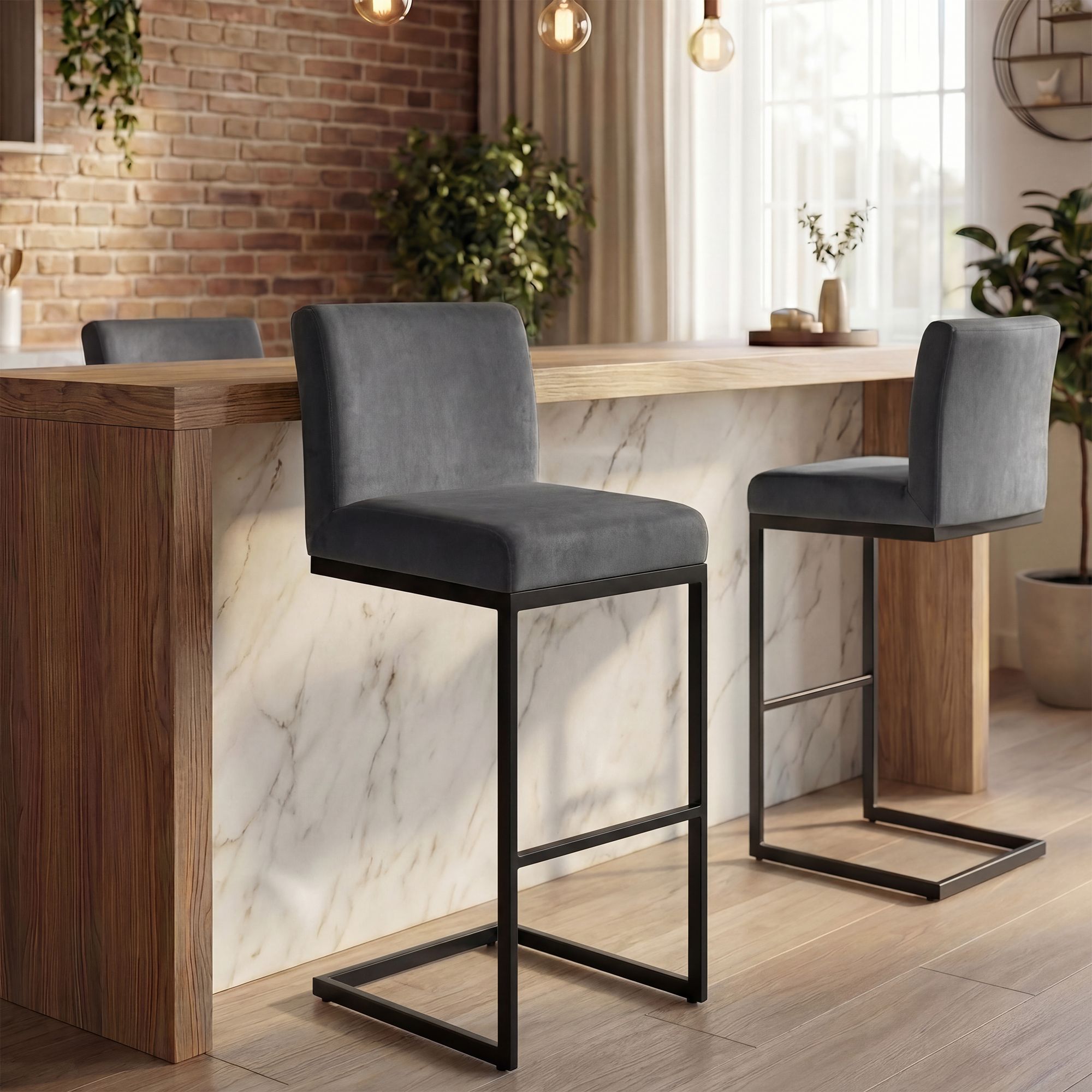 Set di 2 sgabelli da bar Hopewell in velluto