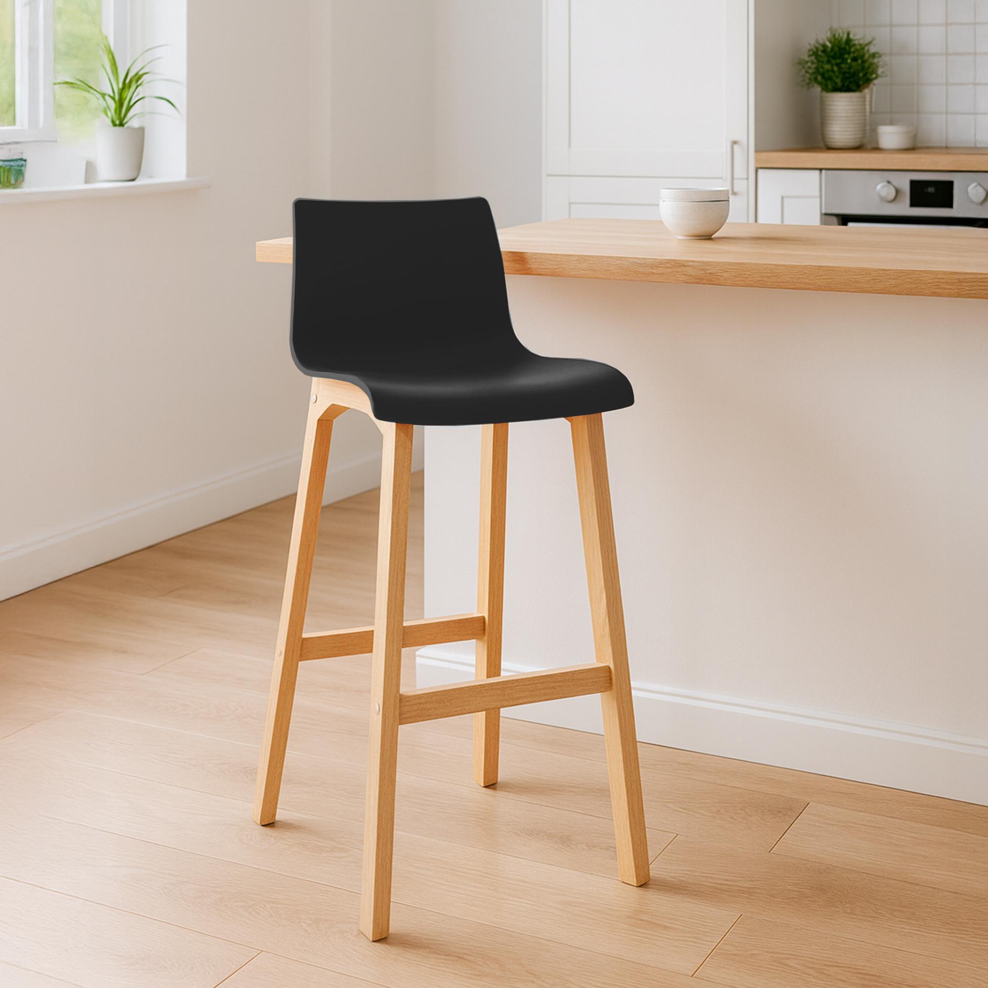 Sgabello da Bar Hover con Seduta in Plastica e Telaio in Legno Natura