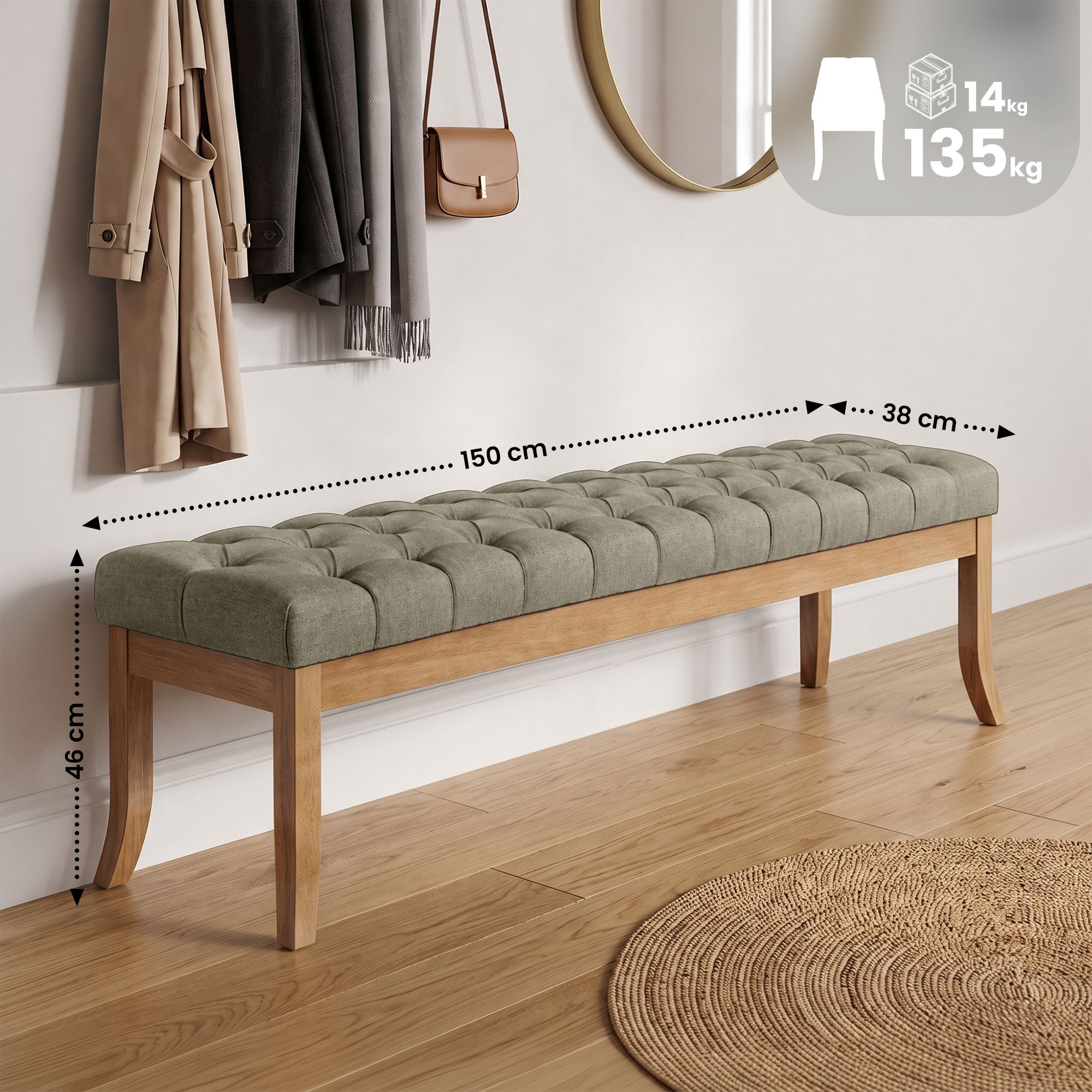 Panca design RAMSES in legno chiaro antico tessuto