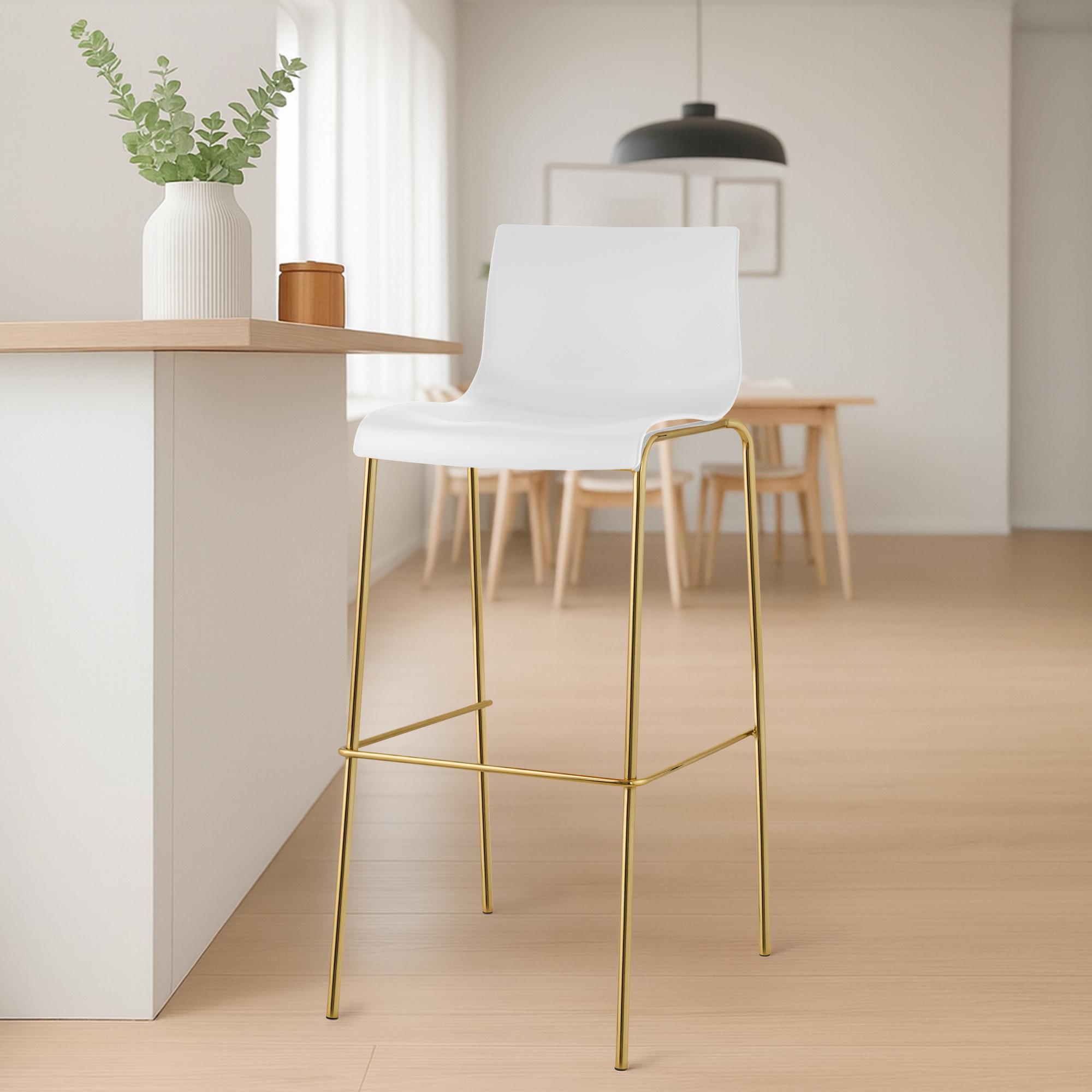 Sgabello da Bar Hover in Plastica, Telaio a Quattro Gambe in Oro