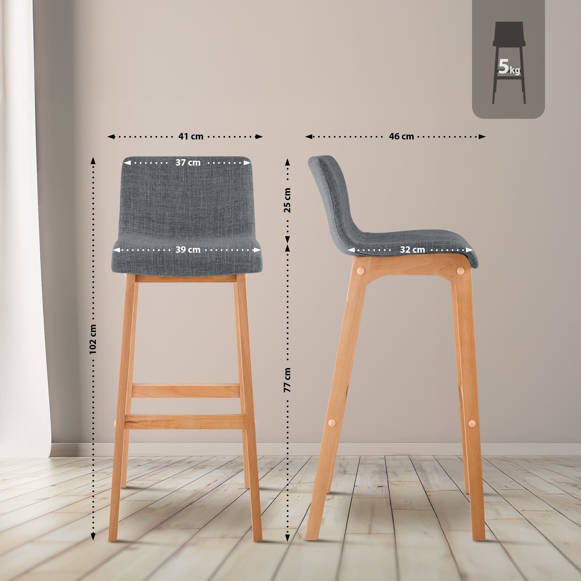 Sgabello da Bar Hover Tessuto Base a Quattro Gambe Natura