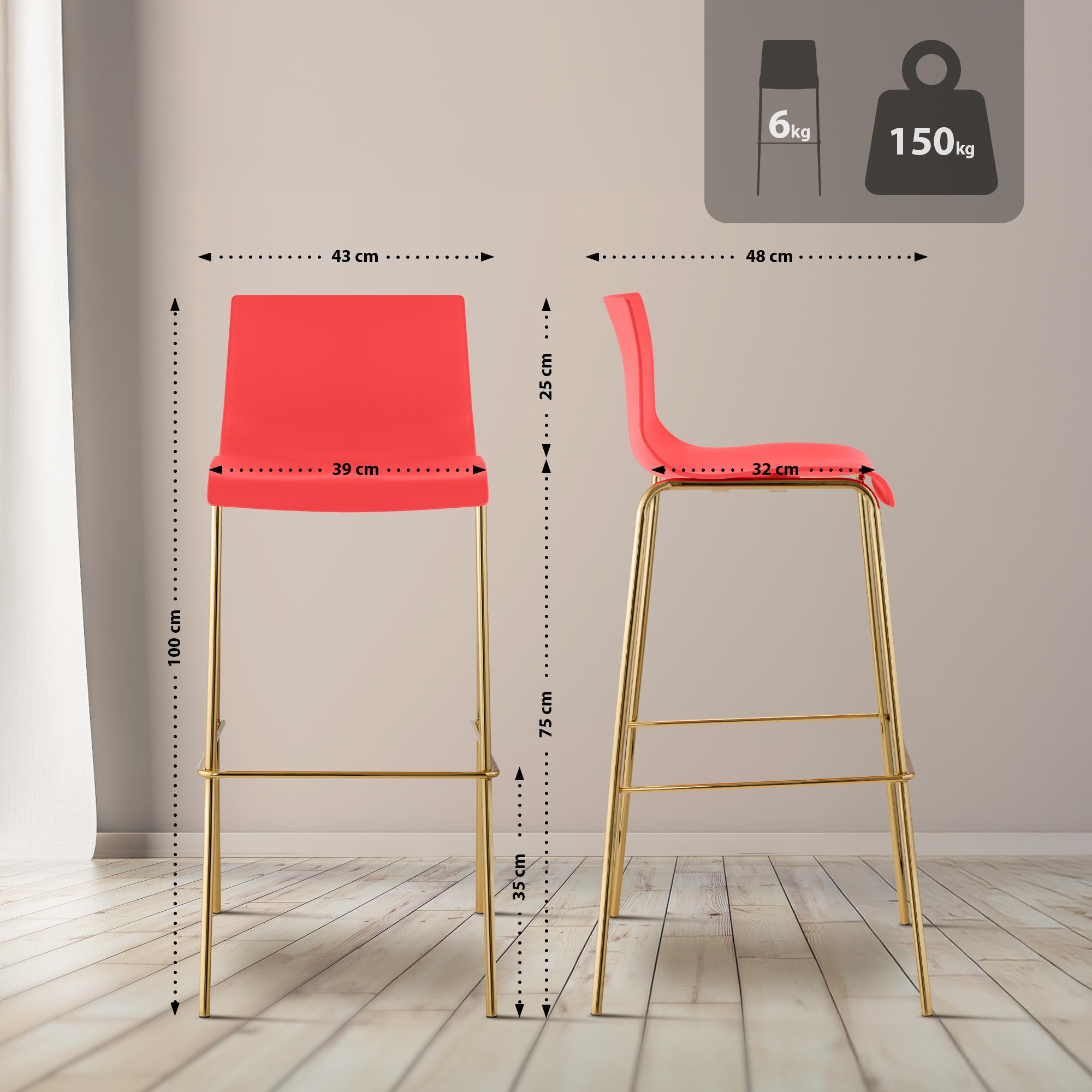 Sgabello da Bar Hover in Plastica, Telaio a Quattro Gambe in Oro