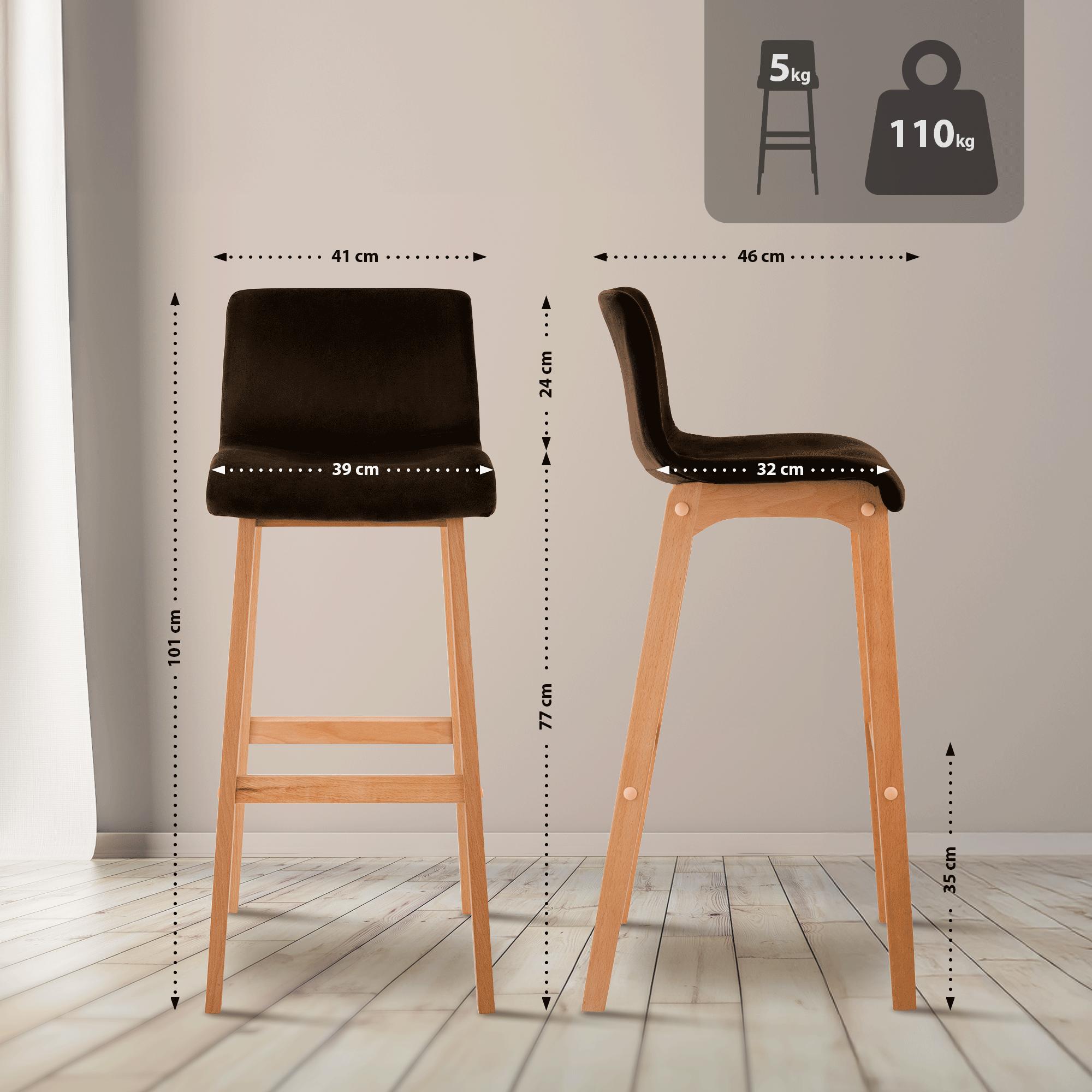 Sgabello Bar Hover Velluto Base a Quattro Gambe Natura