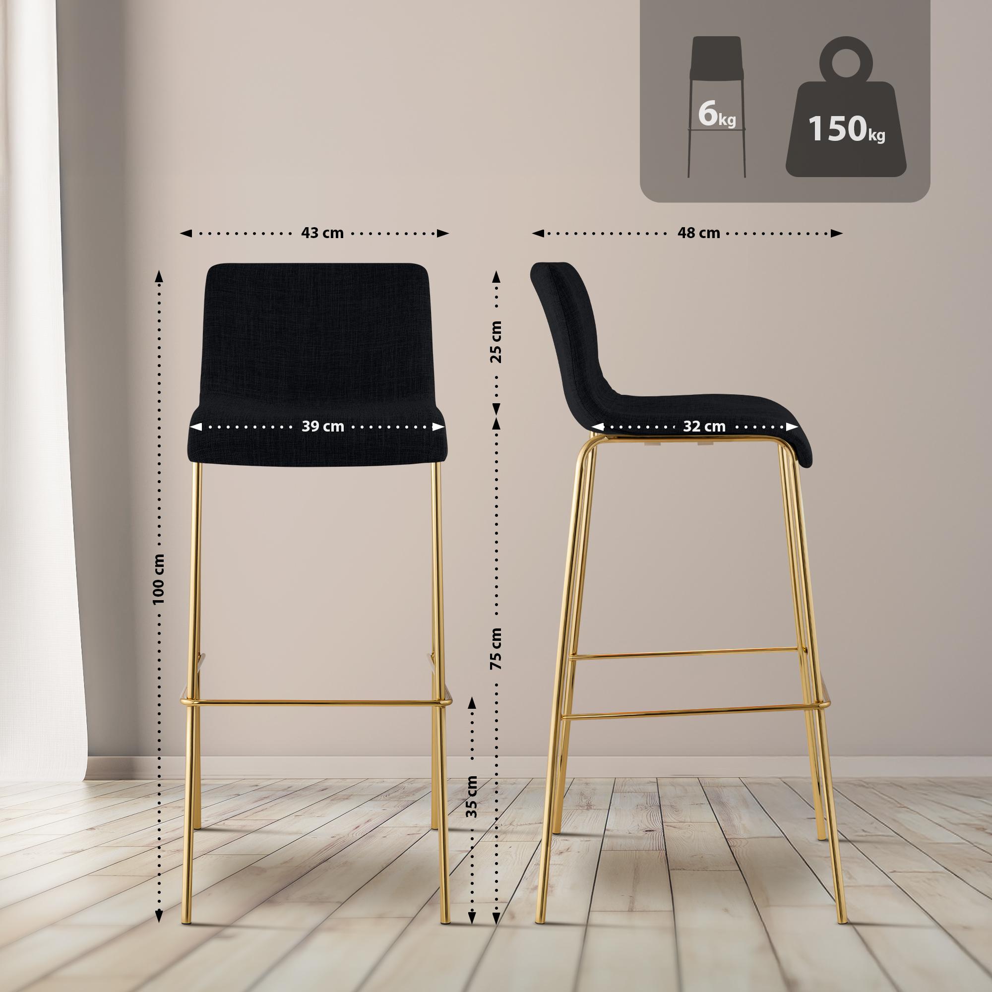 Set 2 Sgabelli Bar Hover in Tessuto, Gambe Effetto Oro