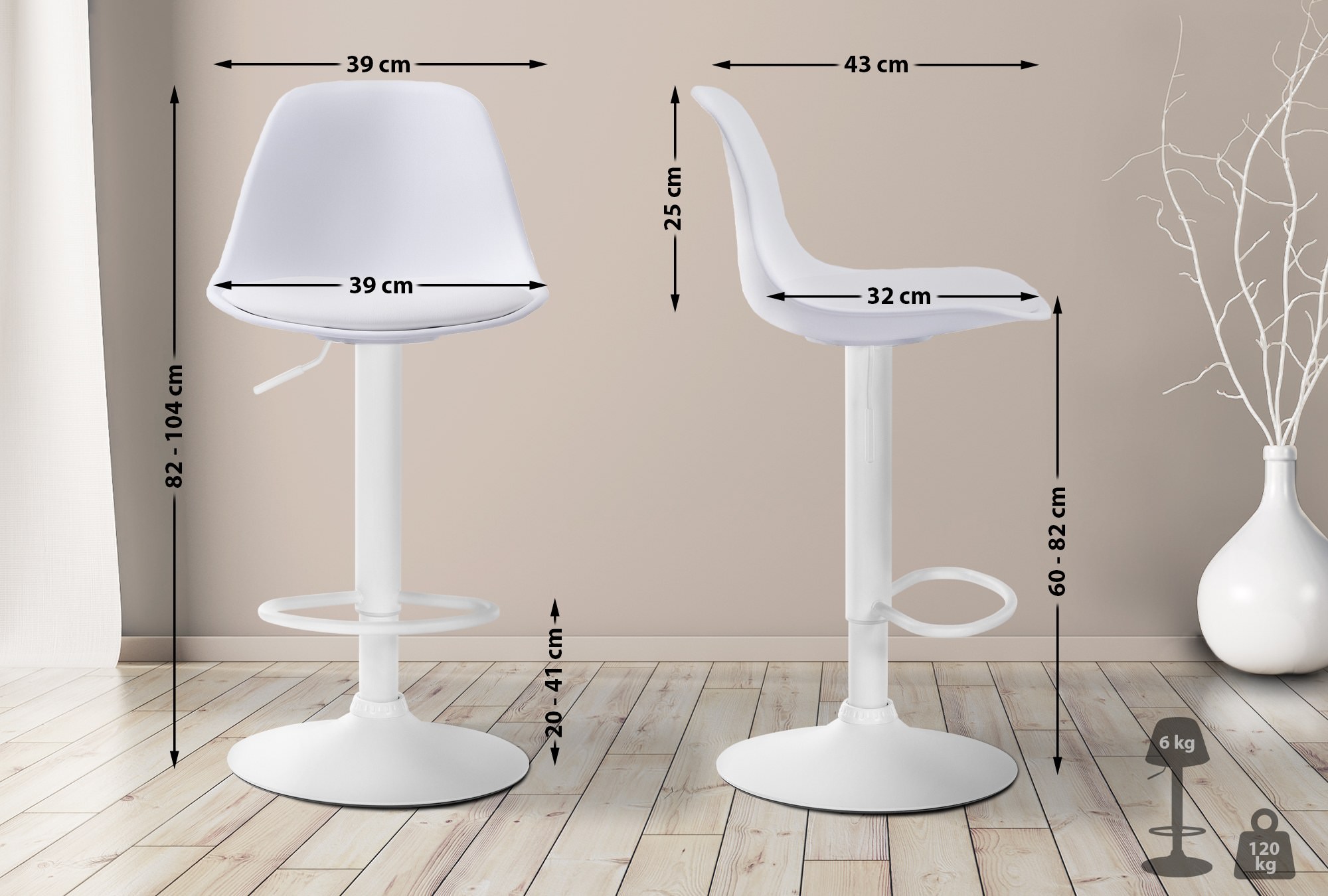 Sgabello di design KIEL in polipropilene e similpelle