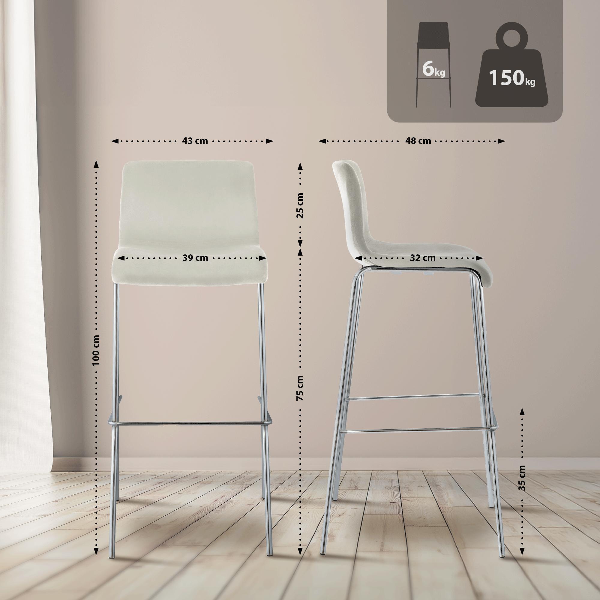 Sgabello da Bar Hover, Velluto, Gambe Cromate