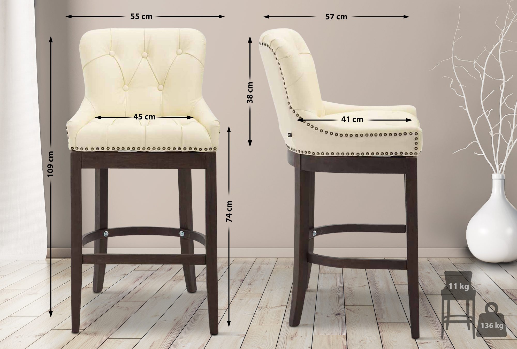 Sgabello Lakewood vera pelle antico-scuro