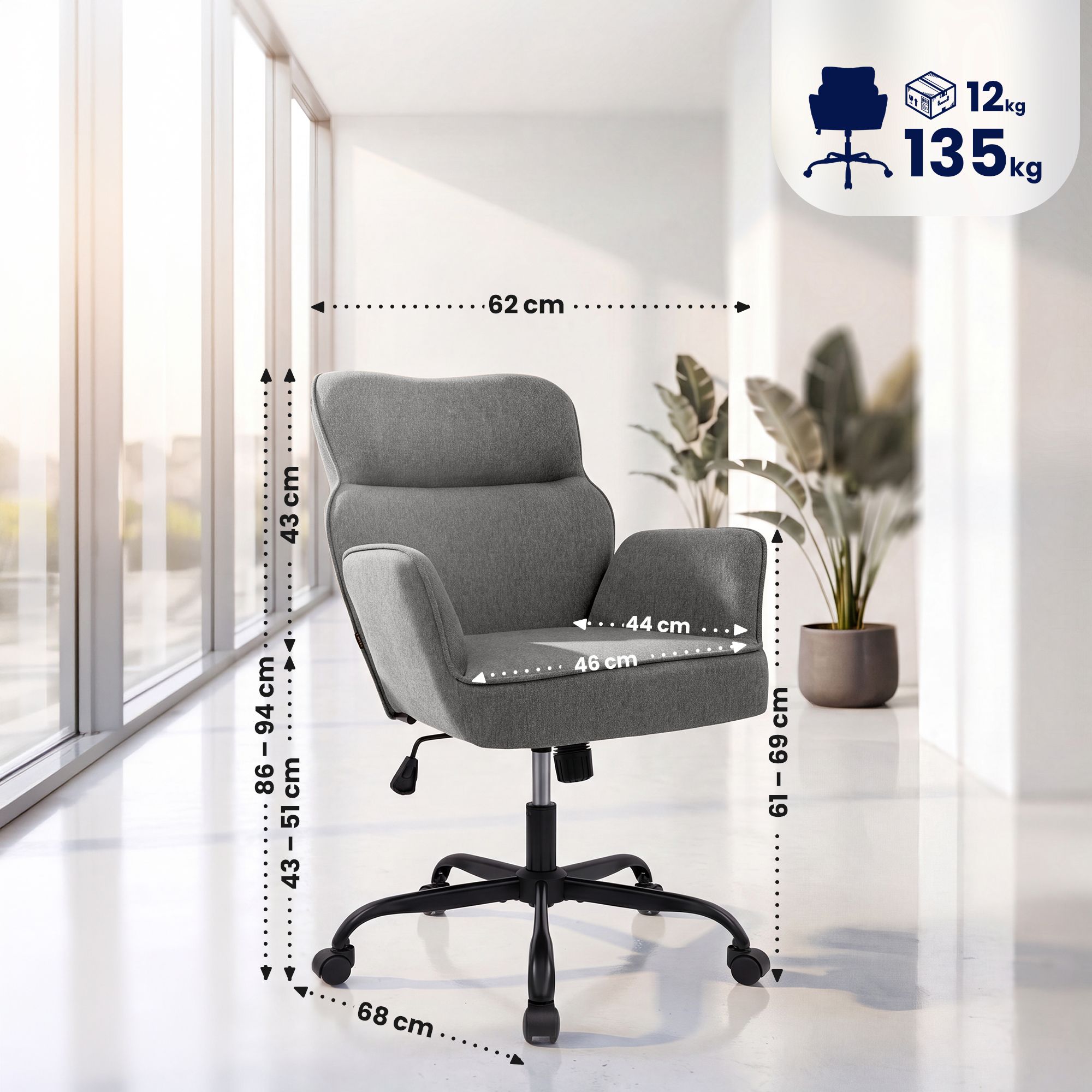 Sedia da ufficio Amado in tessuto