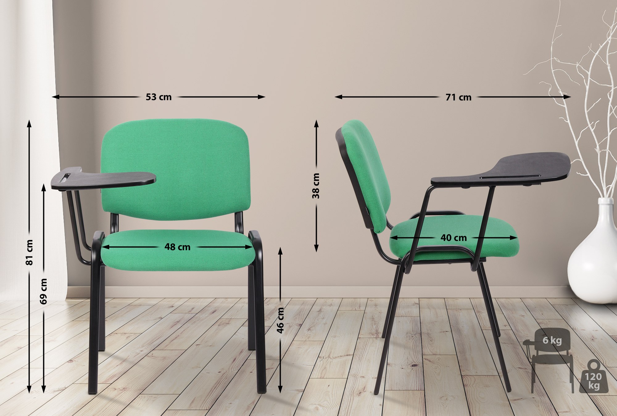 Sedia Ken in tessuto con tavolino ribaltabile