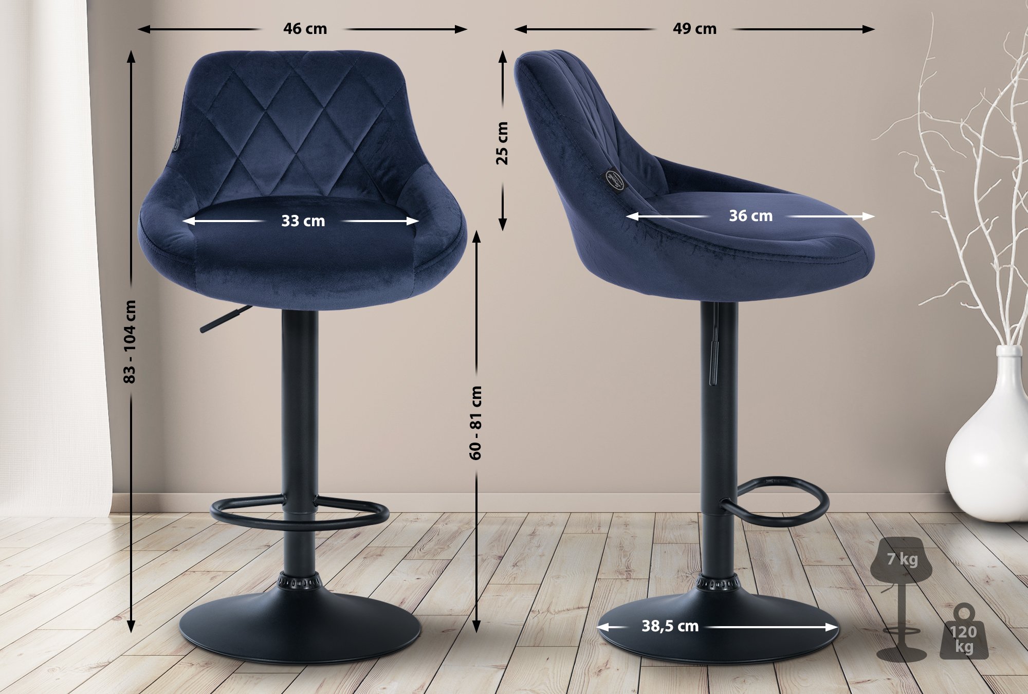 Set di 2 sgabelli da bar Lazio Velvet