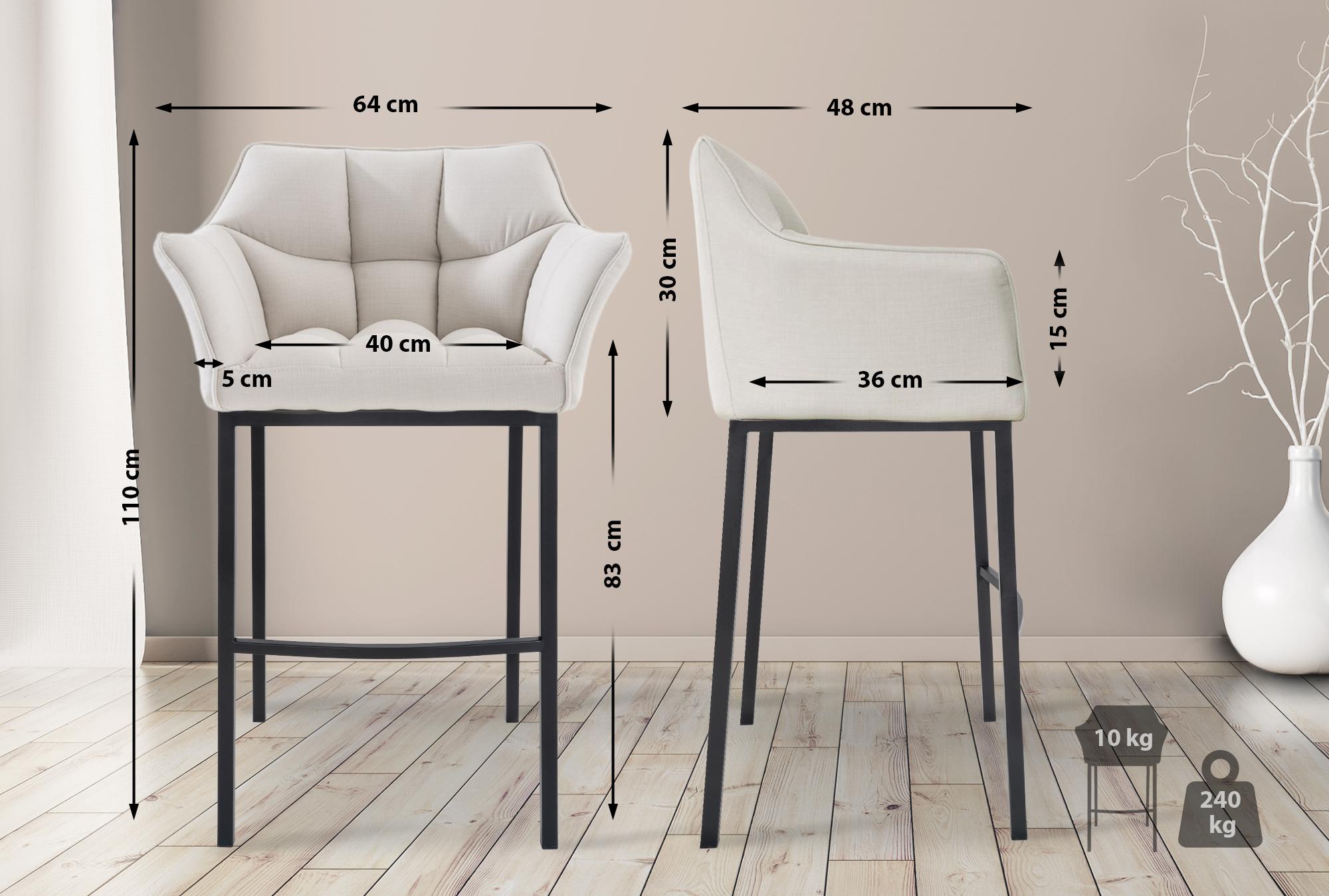 Set di 2 Sgabelli da Bar Damaso in Tessuto con Base a 4 Gambe