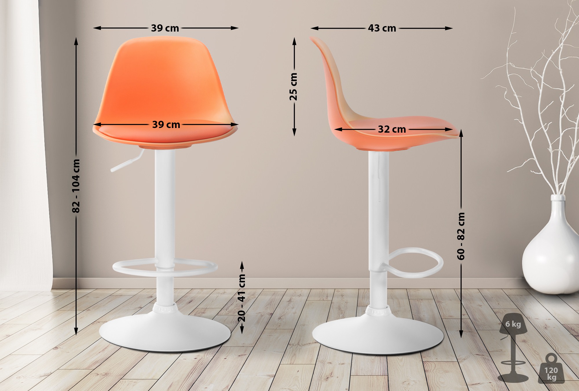 Sgabello di design KIEL in polipropilene e similpelle