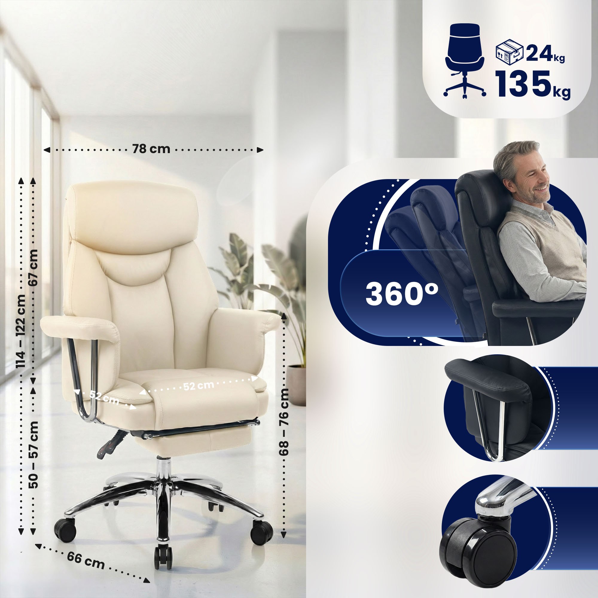 Sedia da ufficio Dahra in vera pelle