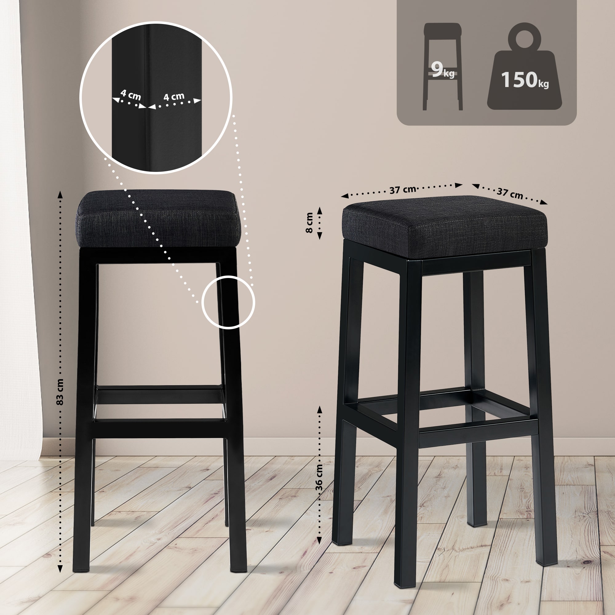 Sgabello Taylor Altezza seduta 83 cm Struttura in metallo nero