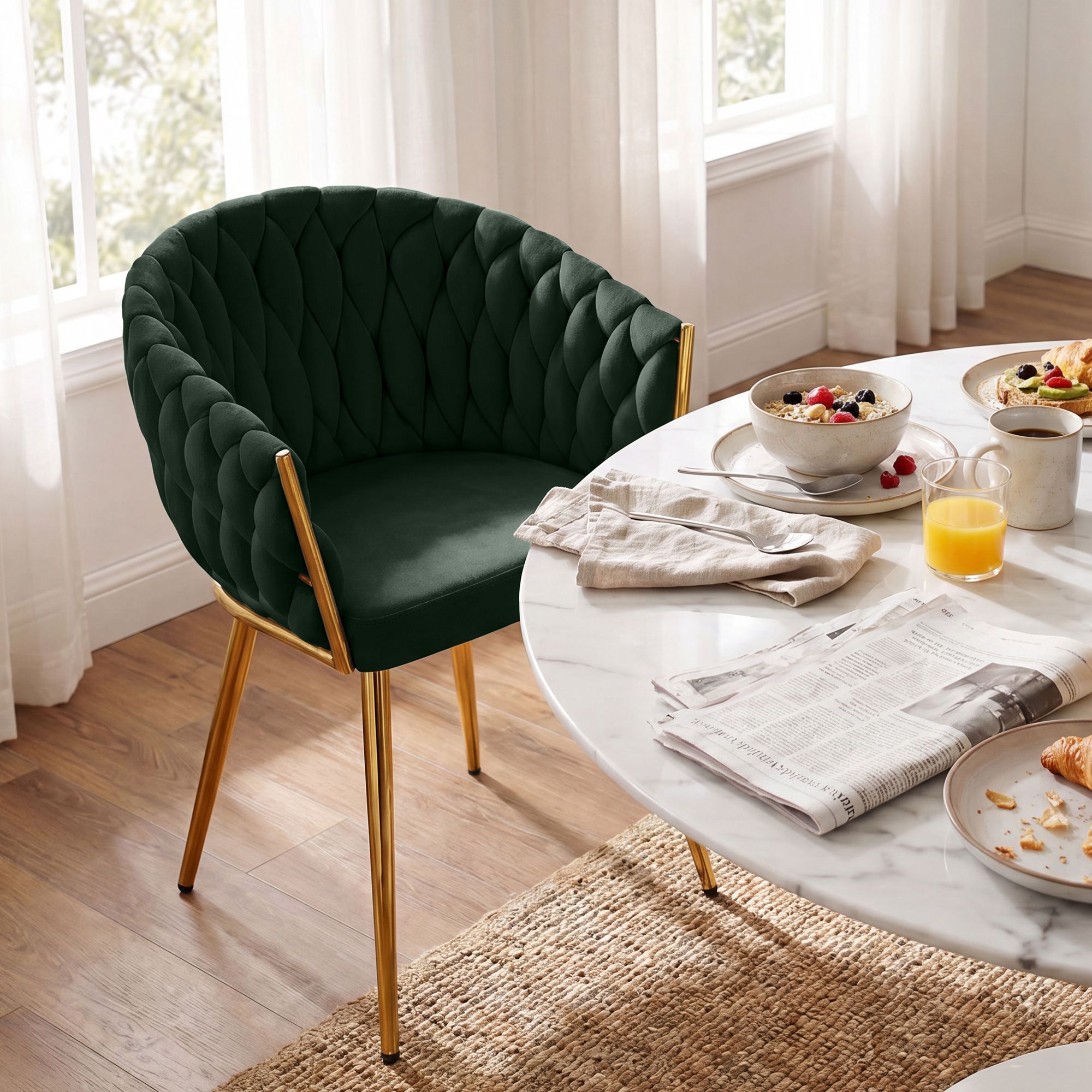 Sedia da pranzo Molise in velluto con finiture oro