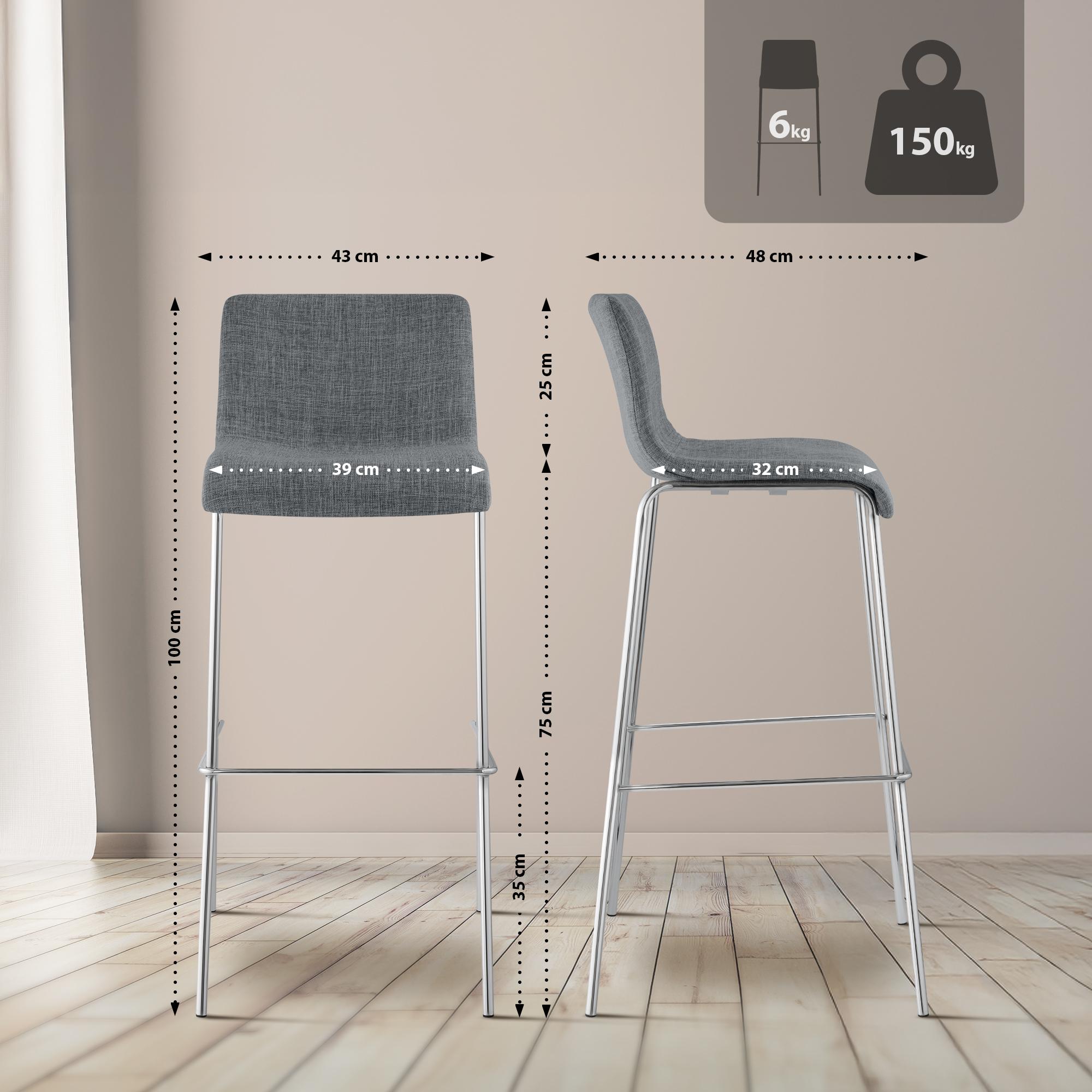 Set da 2 sgabelli da bar Hover in tessuto con base a 4 gambe
