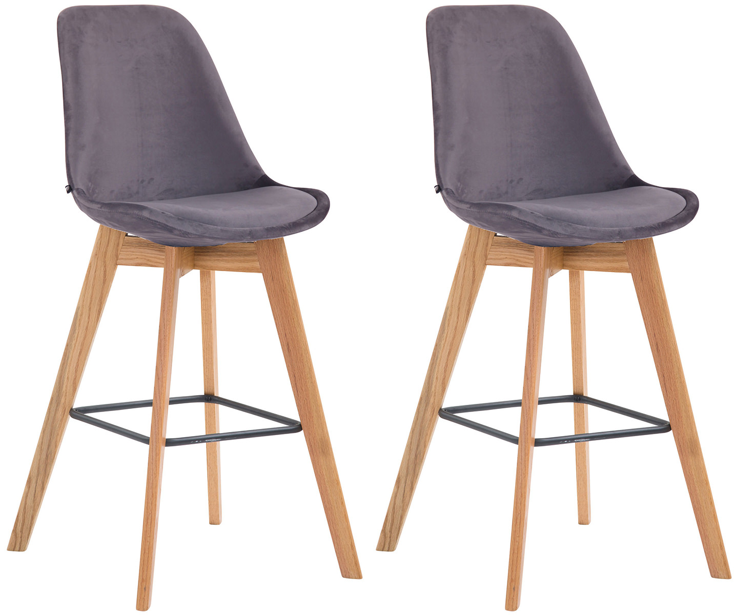 Set 2 Sgabelli Alti Scandinavi Metz In Velluto E Legno