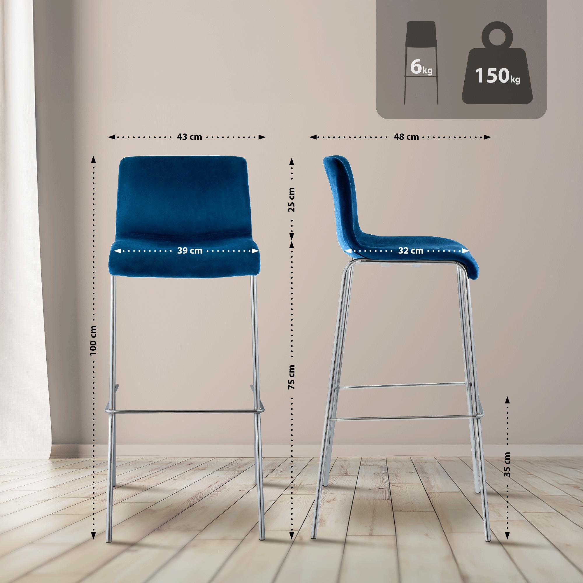Sgabello da Bar Hover, Velluto, Gambe Cromate