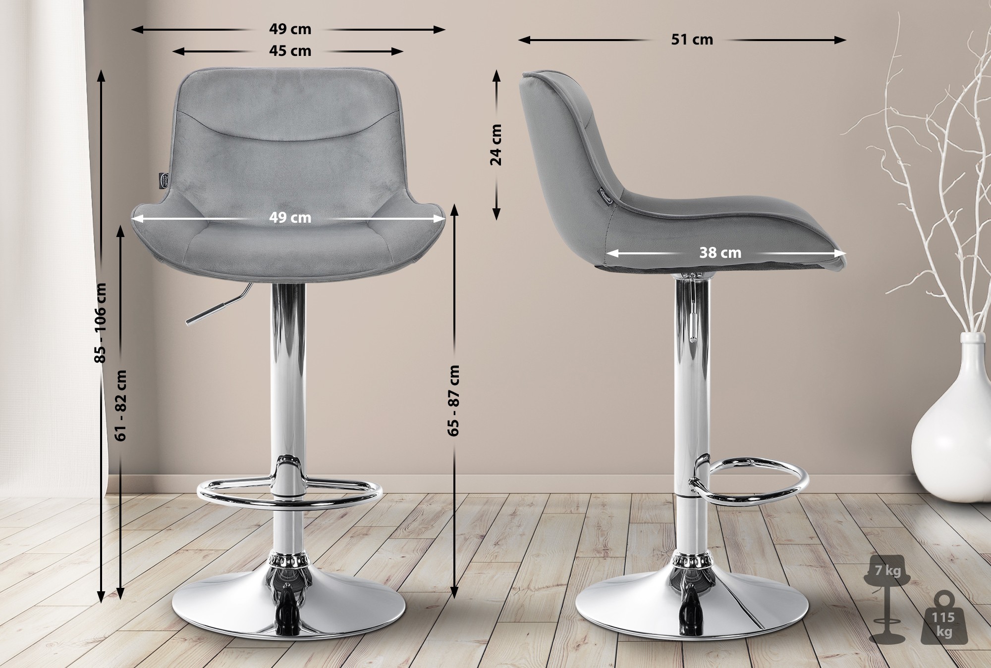 Set di 2 sgabelli da bar Vonore in velluto