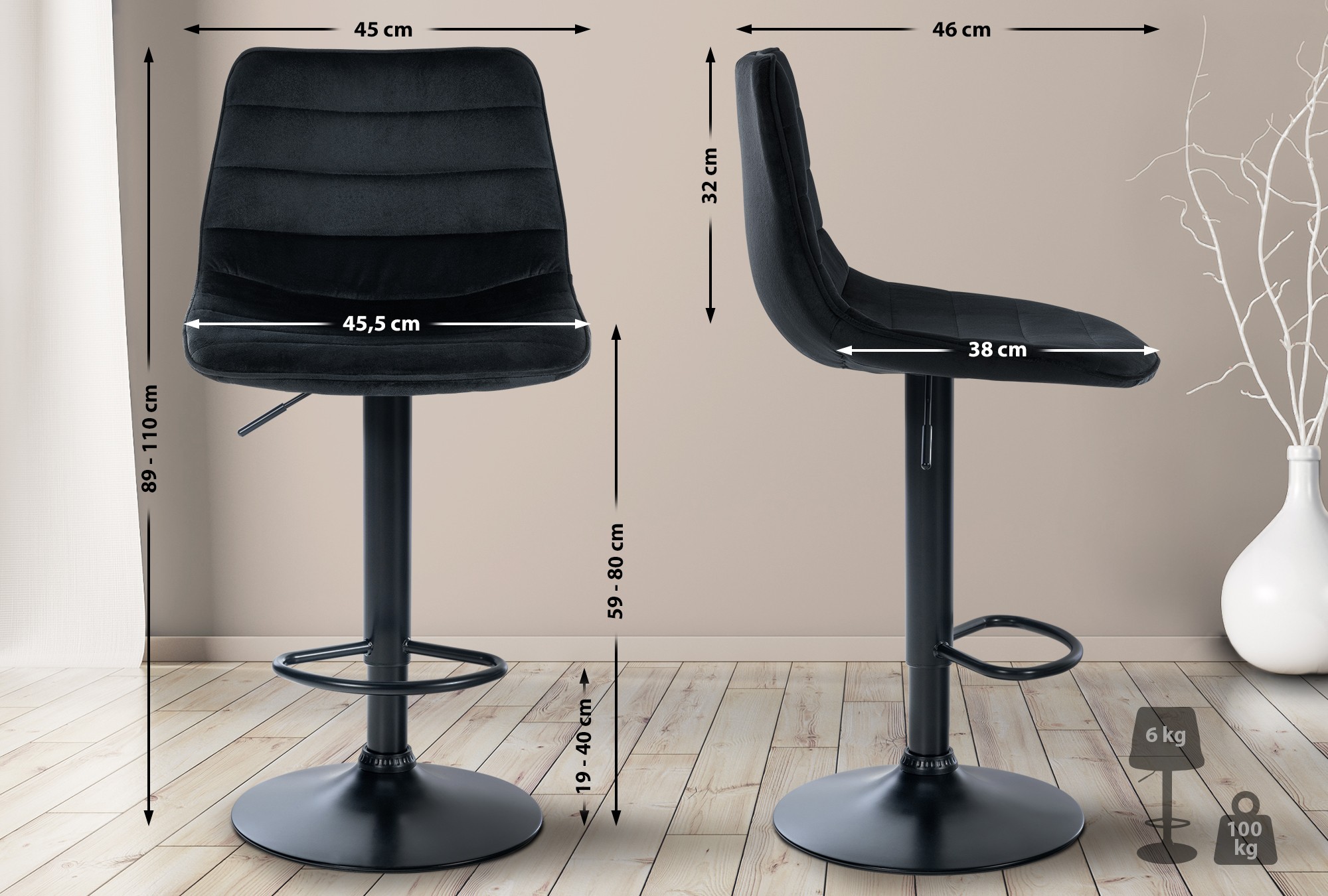 Set di 2 sgabelli da bar Lex in velluto