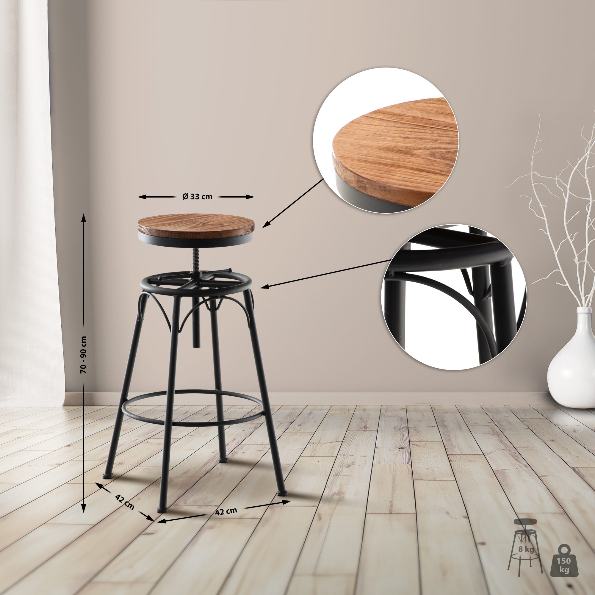 Set di 2 sgabelli da bar Beam
